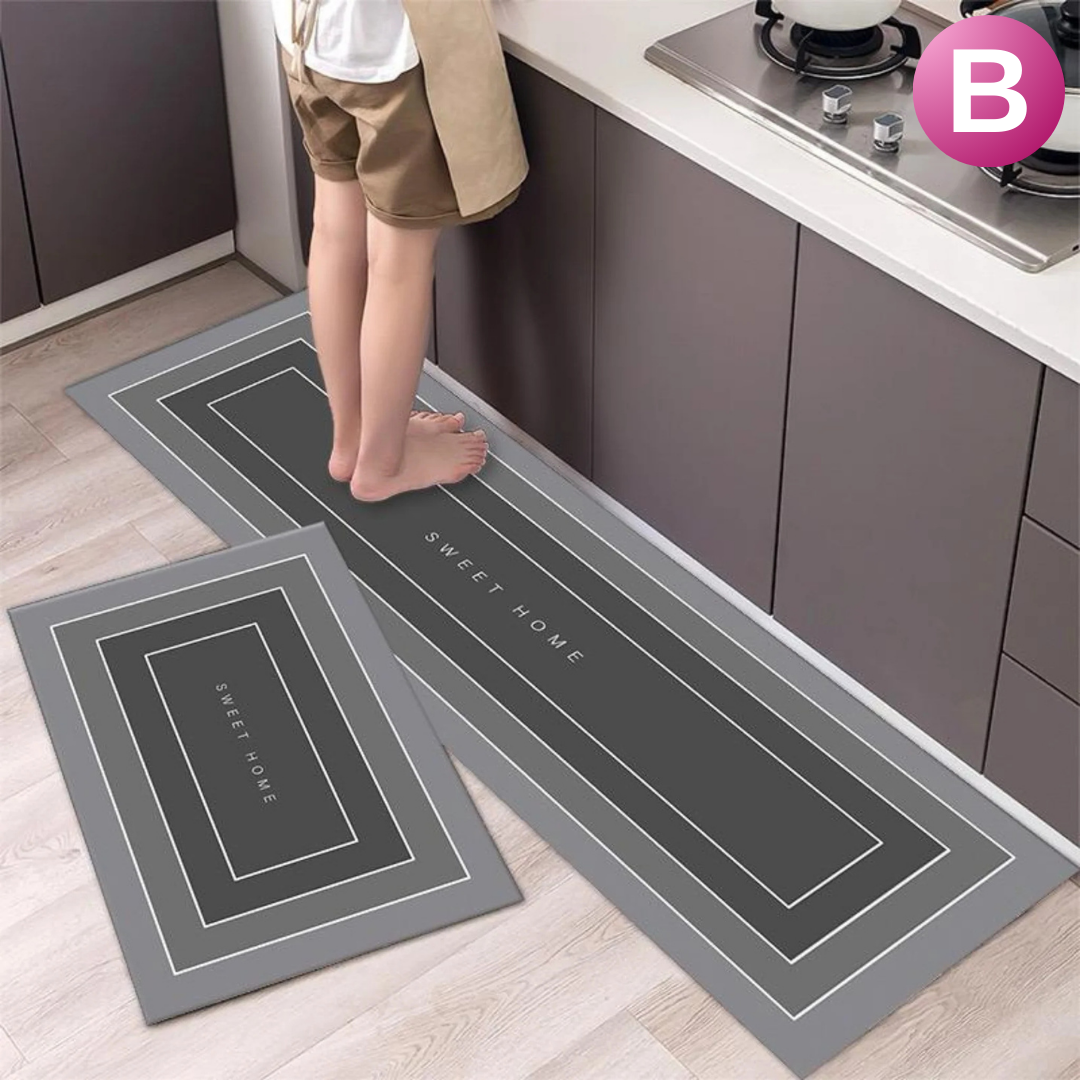 Water Absorbent Quick Drying Kitchen Floor Mat - Anti-Fatigue, Non-Slip, Easy Clean Rug 2 Pieces/Set