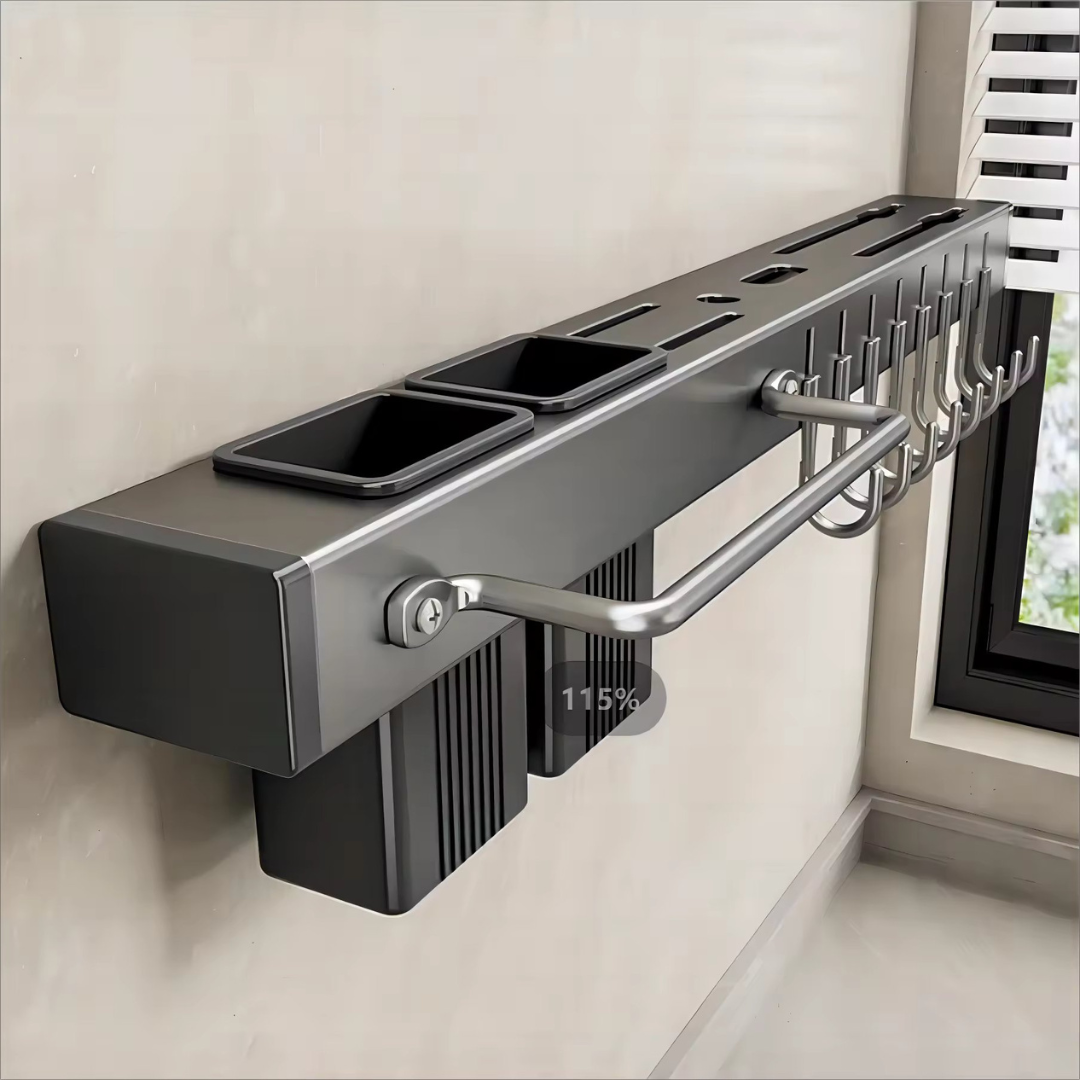 Metal Knife Chopsticks Storage Holder, Spoon Fork Spatula Organizer with Hooks And Towel Rack