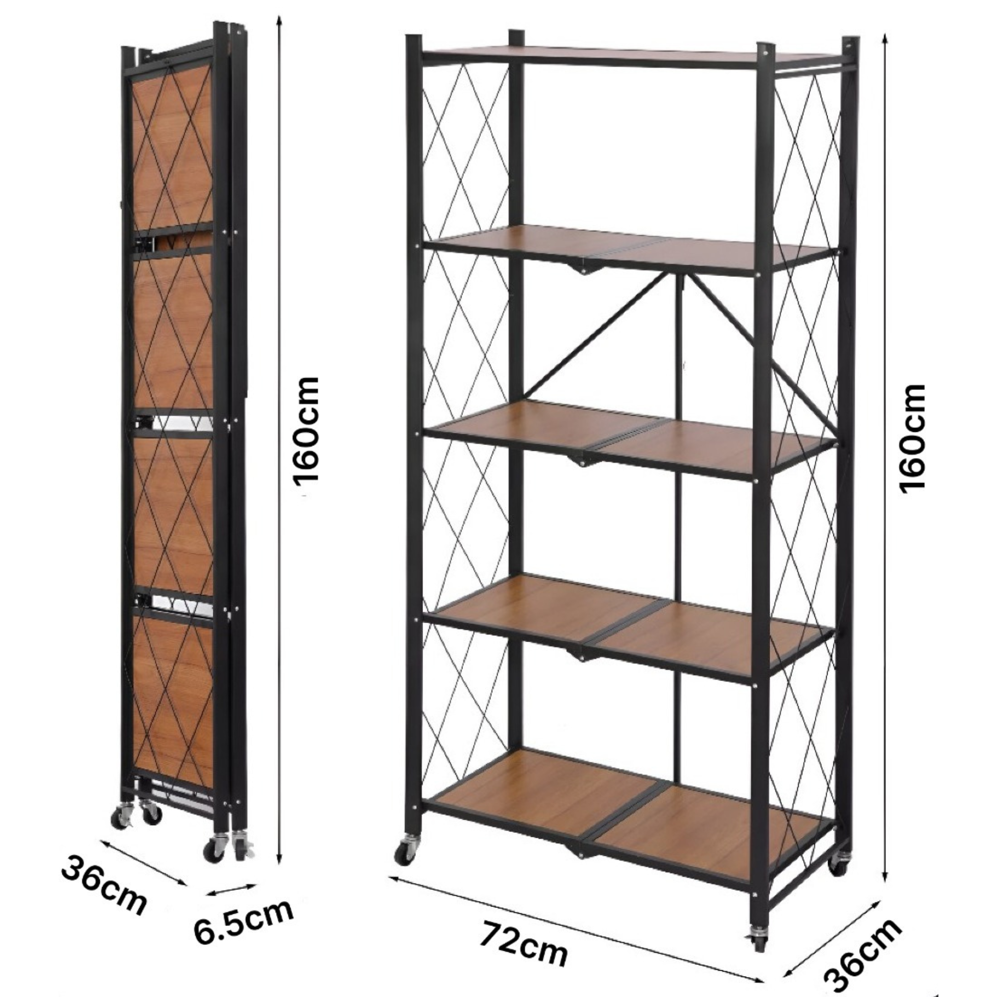 Heavy Duty Folding Storage Rack with Wooden Shelf for Kitchen and Home