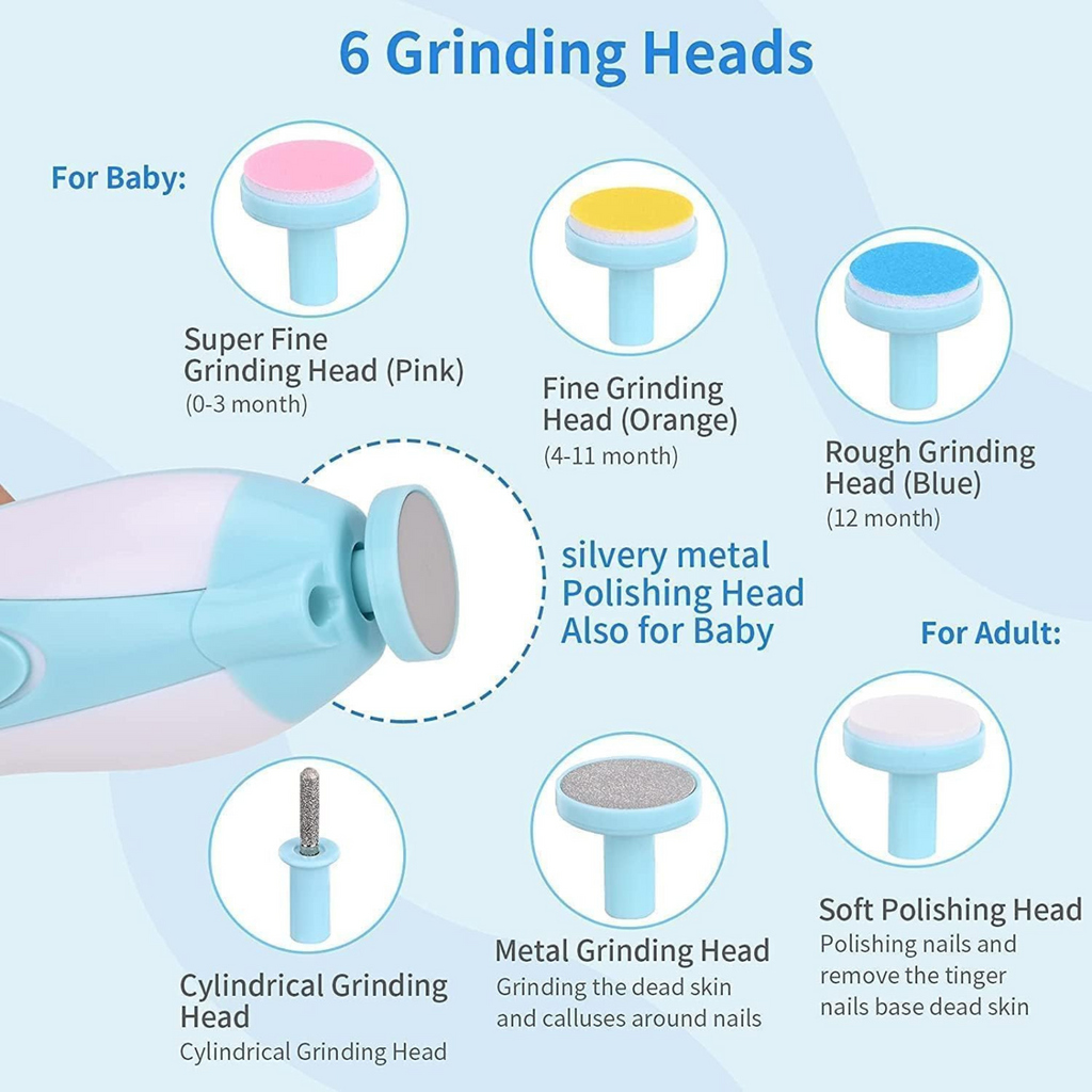 Electric Baby Nail Trimmer Set with 6 Grinding Heads