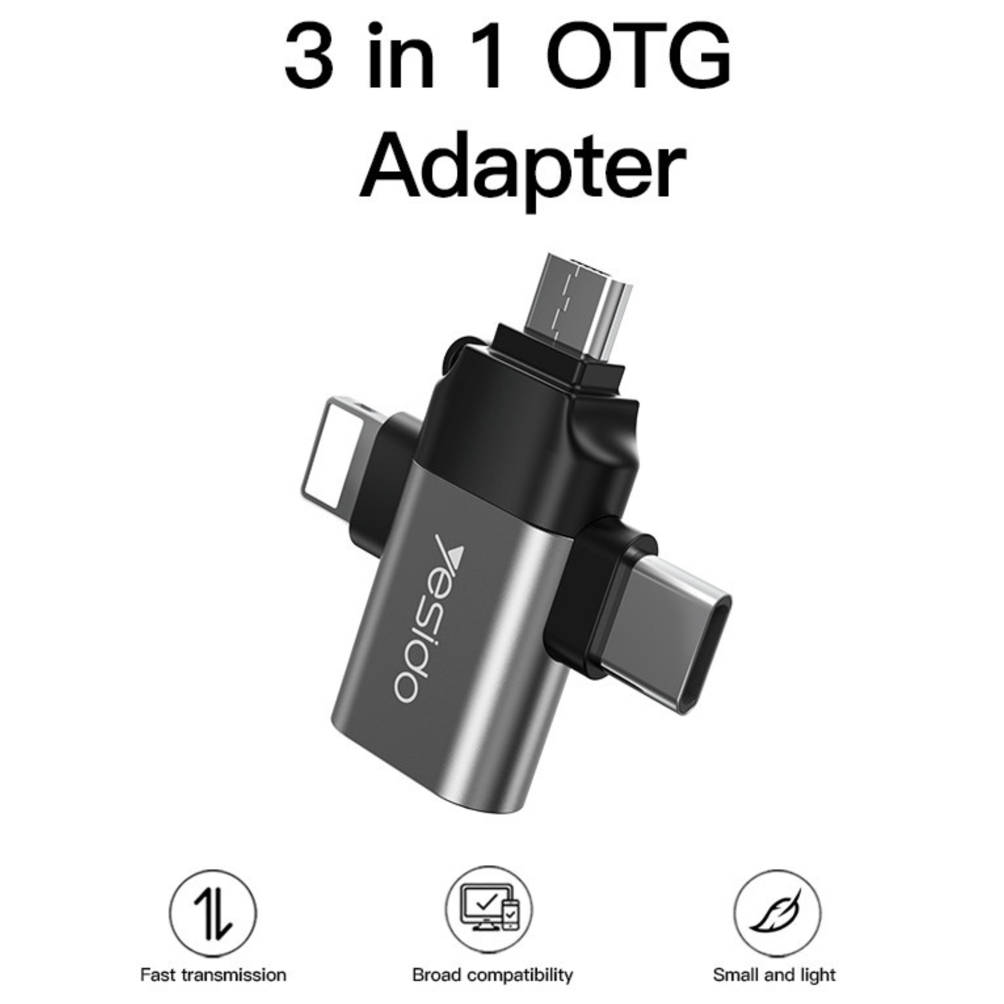 Yesido GS15 3 IN 1 USB To USB Type C Micro Lightning OTG Adapter