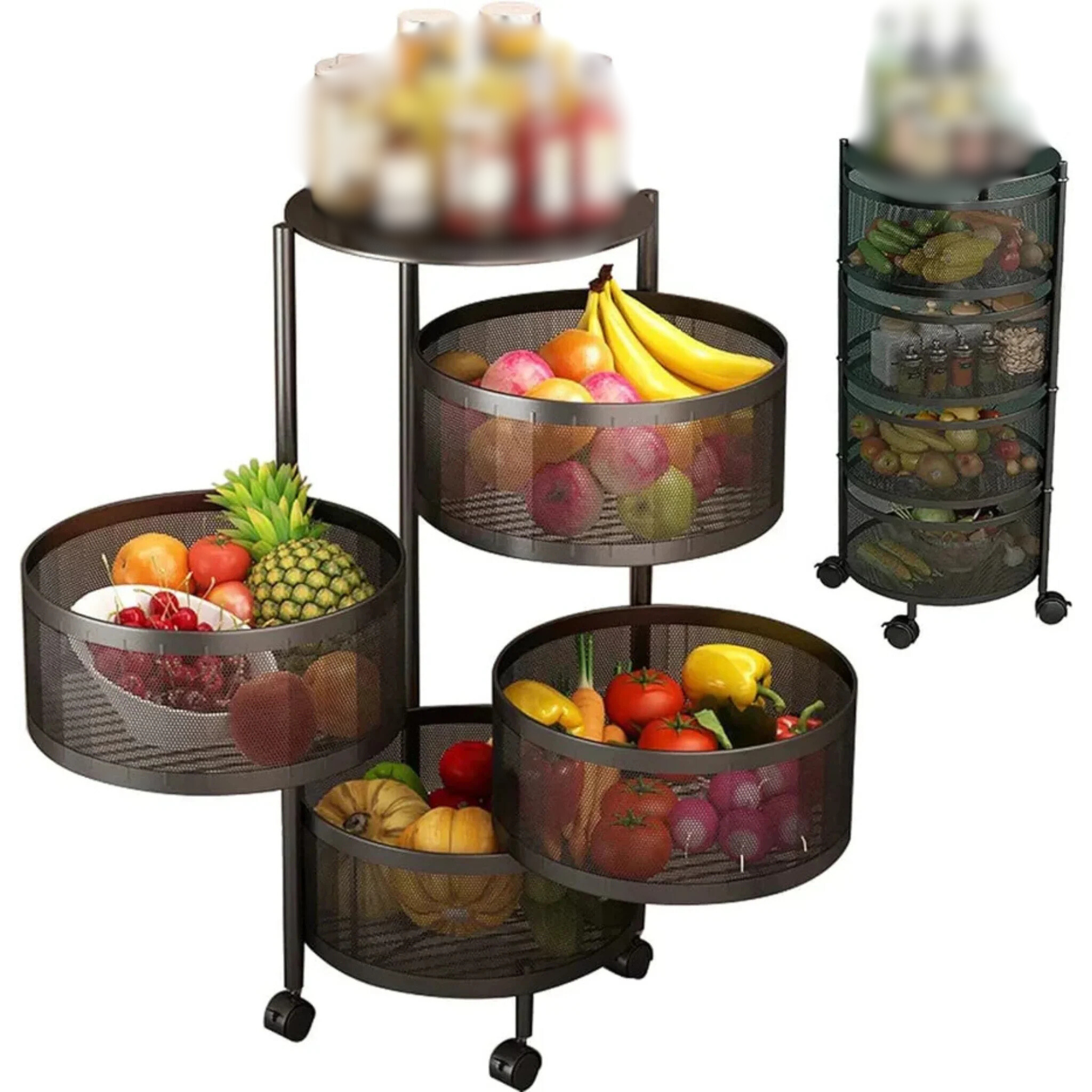 Multi Layer Rotating Round Shaped Kitchen Storage Organizer Rack