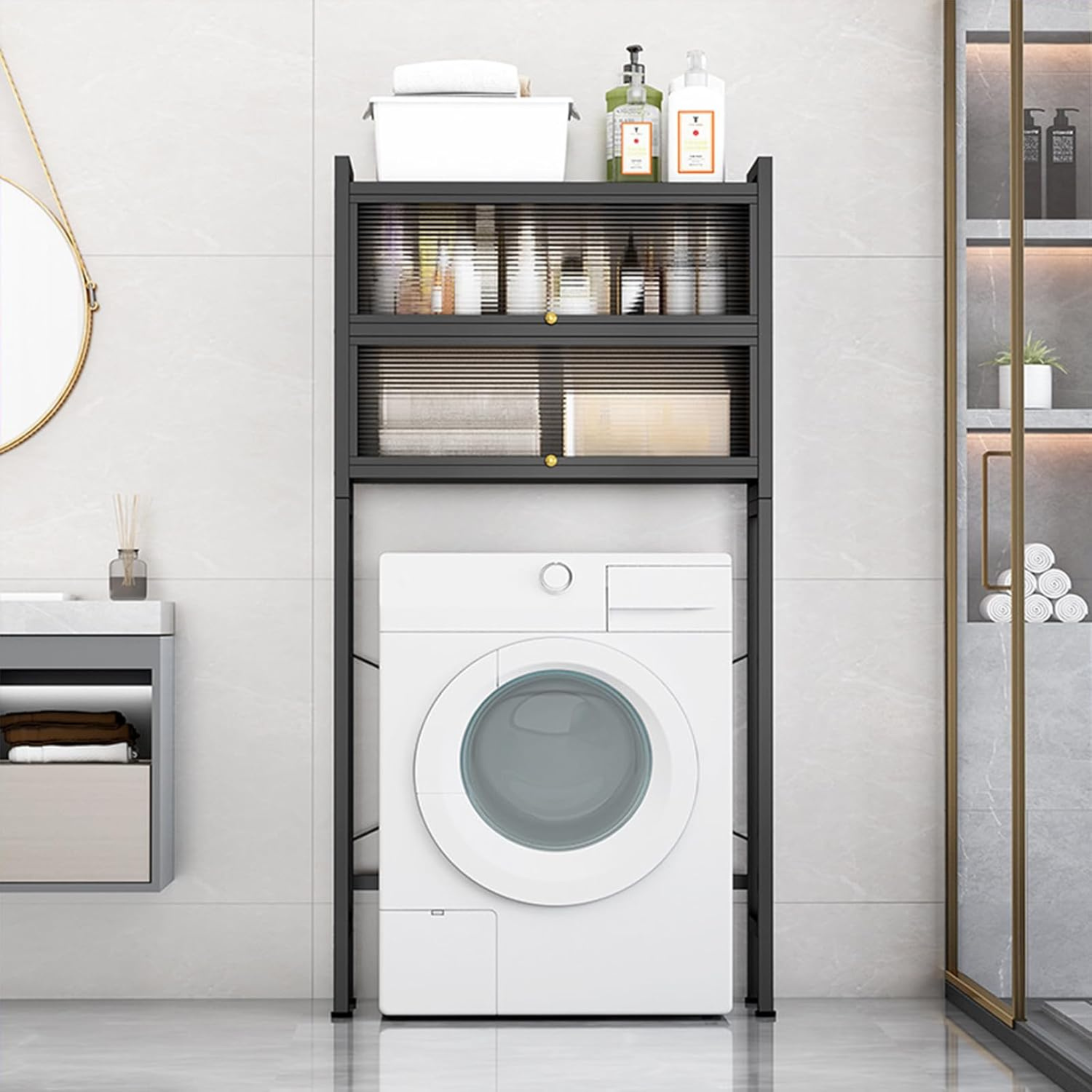 Washing Machine Organizer Rack with Storage Shelf, Laundry Room Storage Cabinet