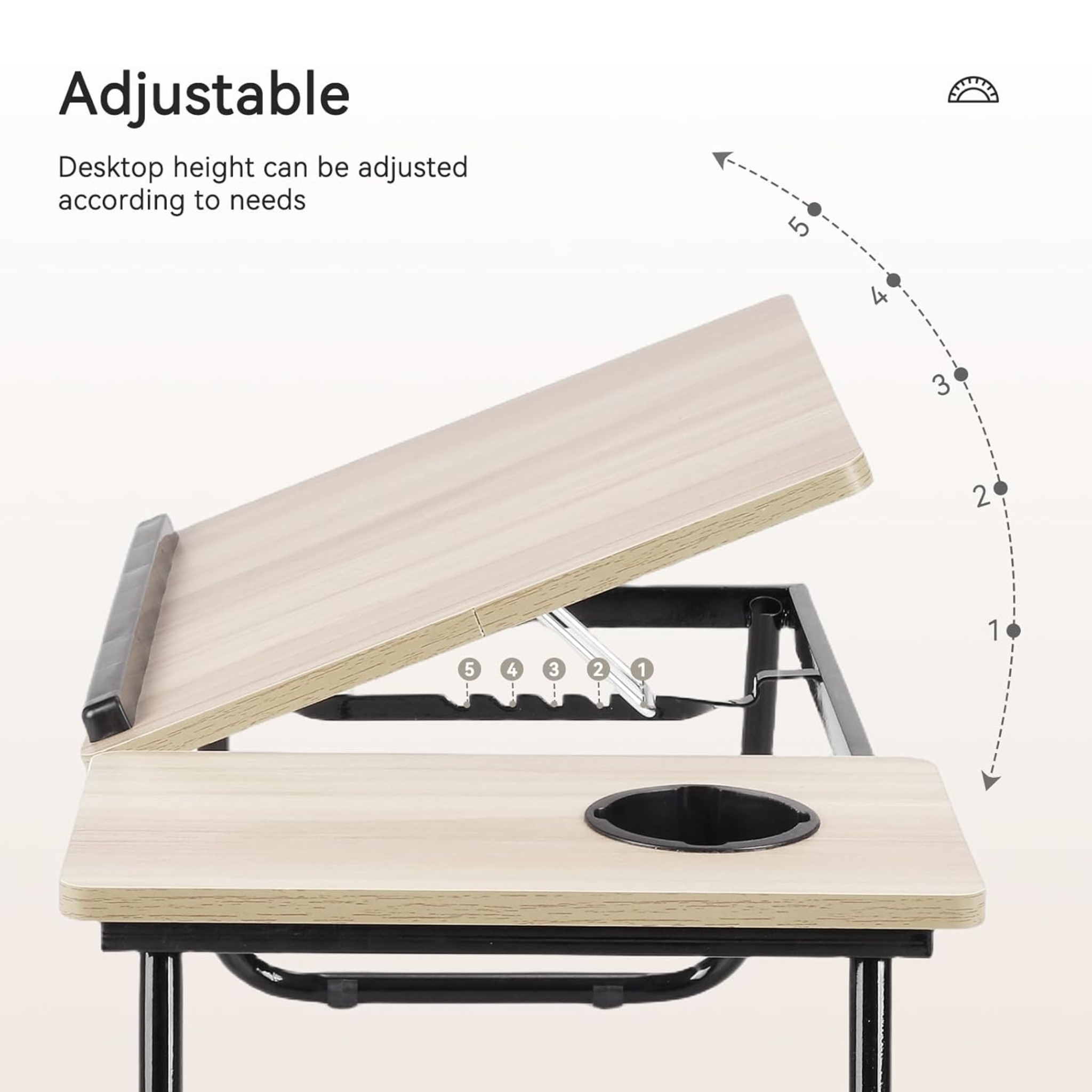 Folding Laptop Table for Bed and Sofa, Adjustable Laptop Desk with Cup Holder, for Work Study Reading
