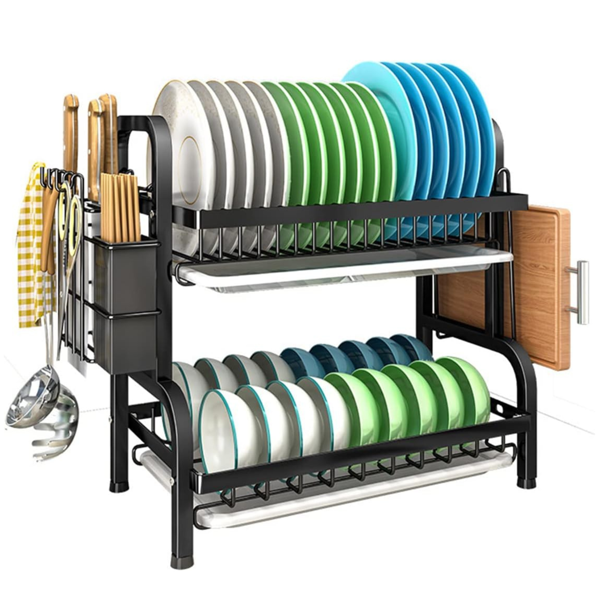 2 Layer Dish Drying Rack with Drain Tray