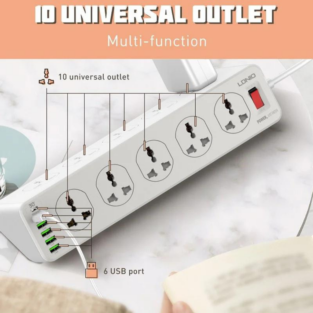 Extension Cable - LDNIO Power Strip SC10610 30W PD Port