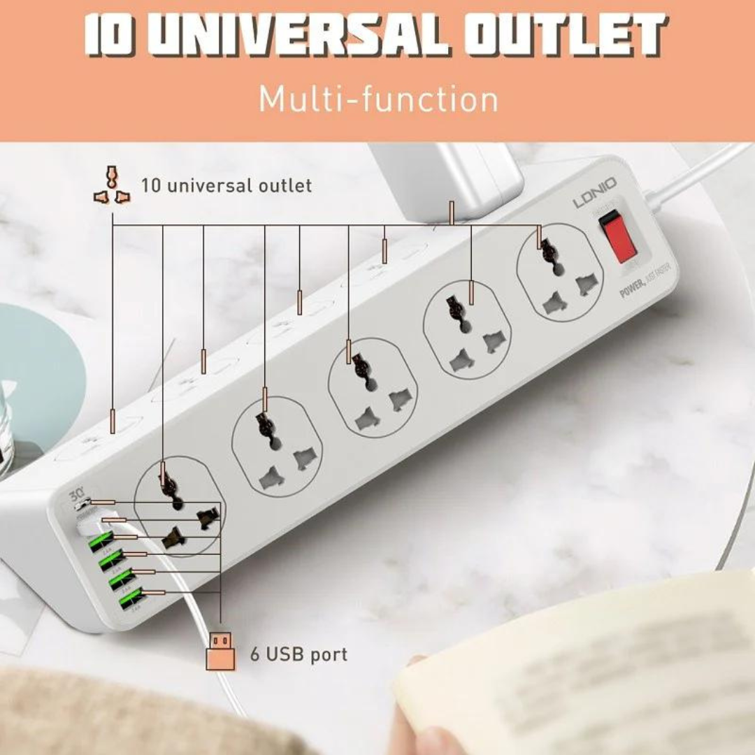 Extension Cable - LDNIO Power Strip SC10610 30W PD Port