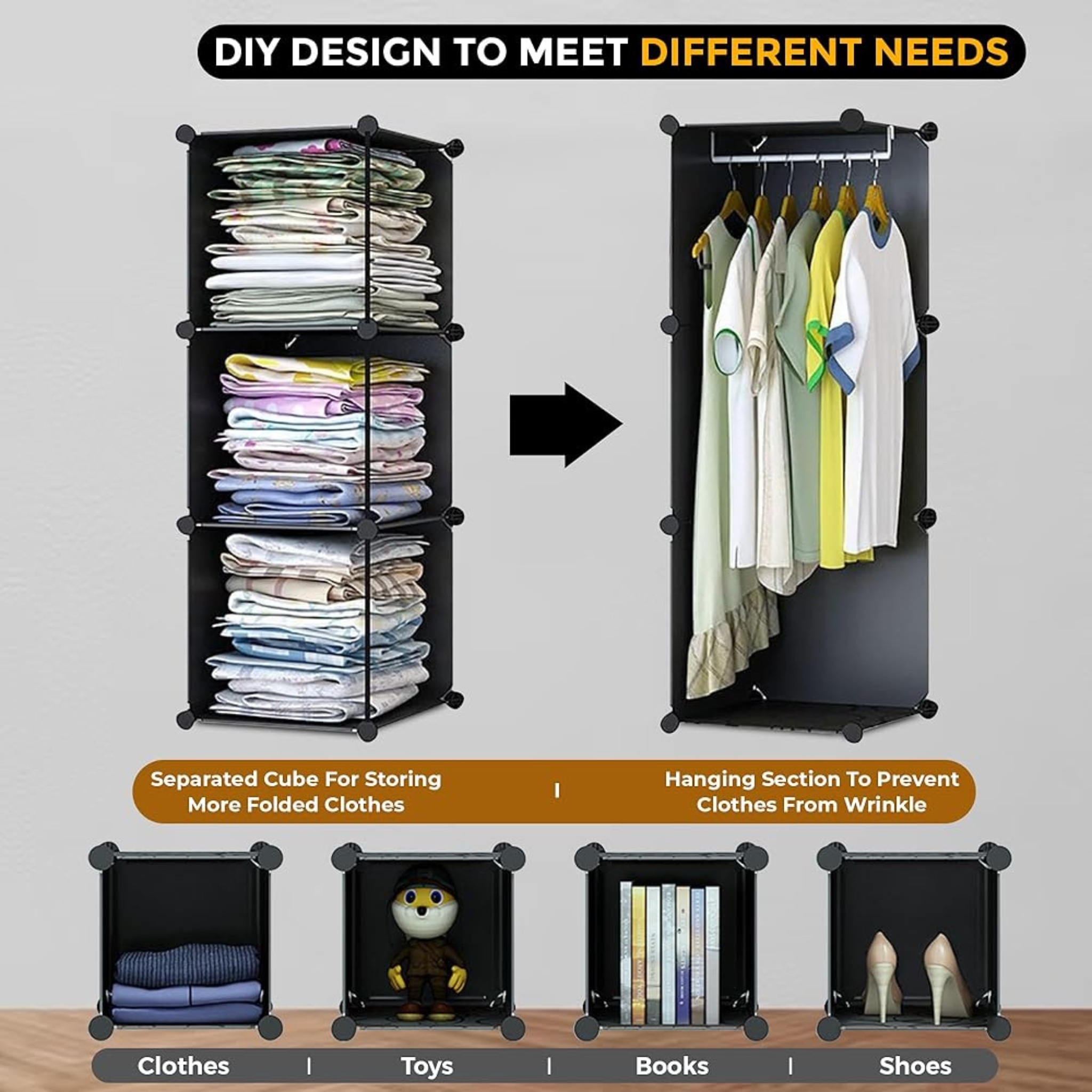 8 Cubes Portable Collapsible Wardrobe Cabinet