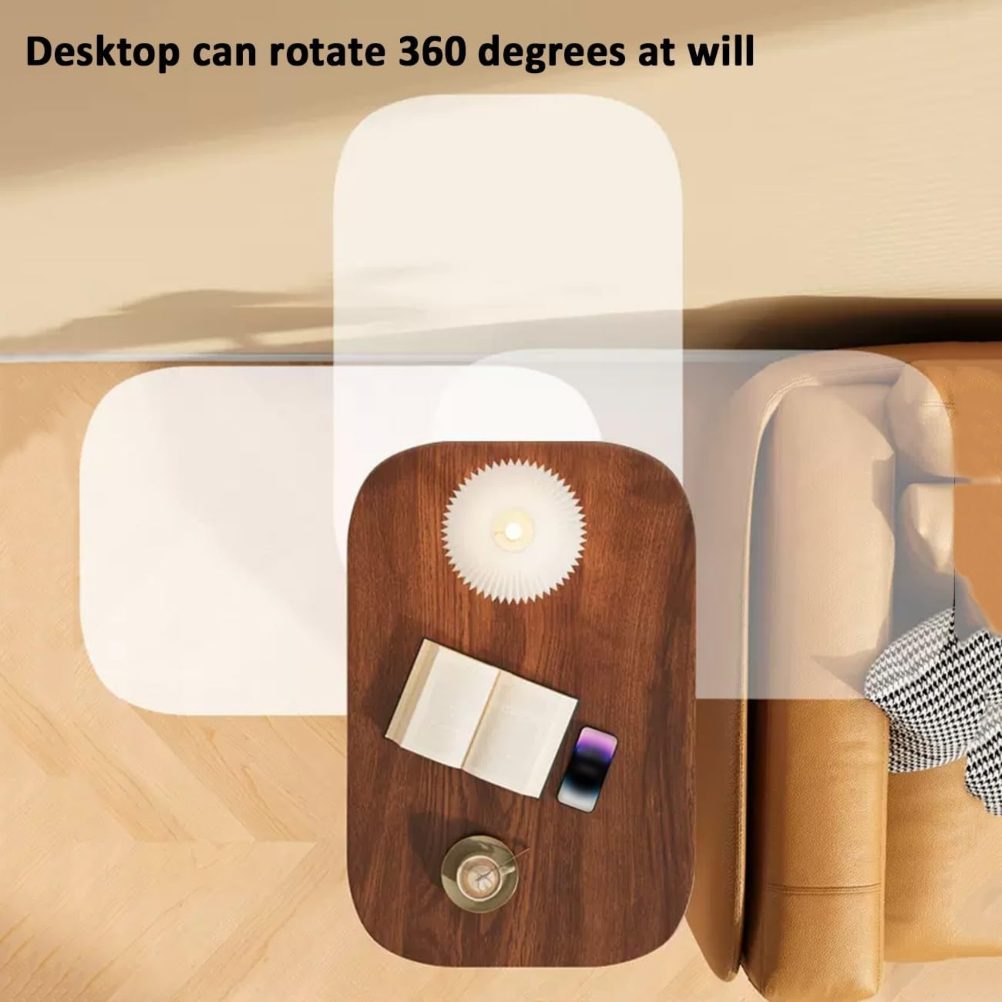 C Shaped Height Adjustable Rotating Wooden Coffee Side Table