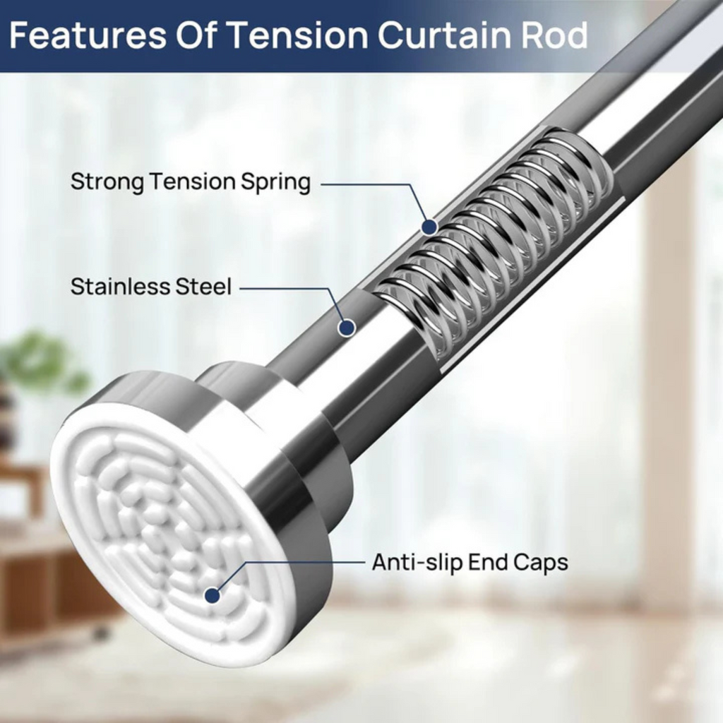 Extendable Tension Rod for Curtain - Curtain Pole, Adjustable Wardrobe Rail