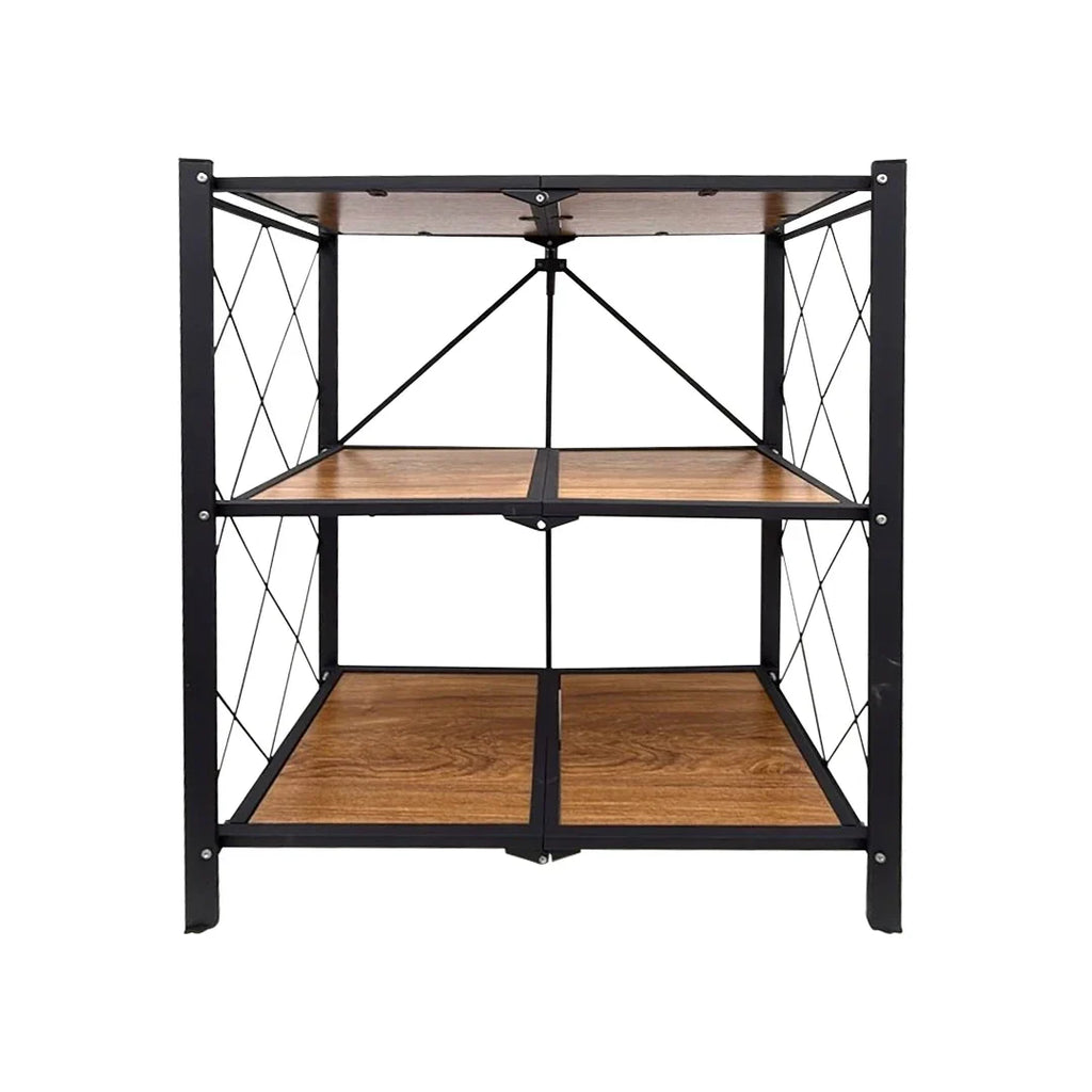 Heavy Duty Folding Storage Rack with Wooden Shelf for Kitchen and Home
