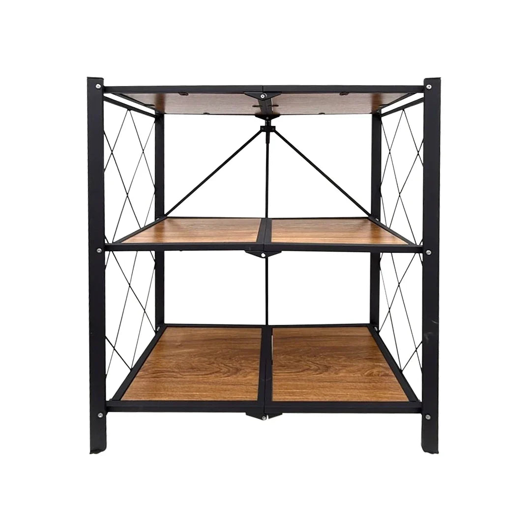 Heavy Duty Folding Storage Rack with Wooden Shelf for Kitchen and Home
