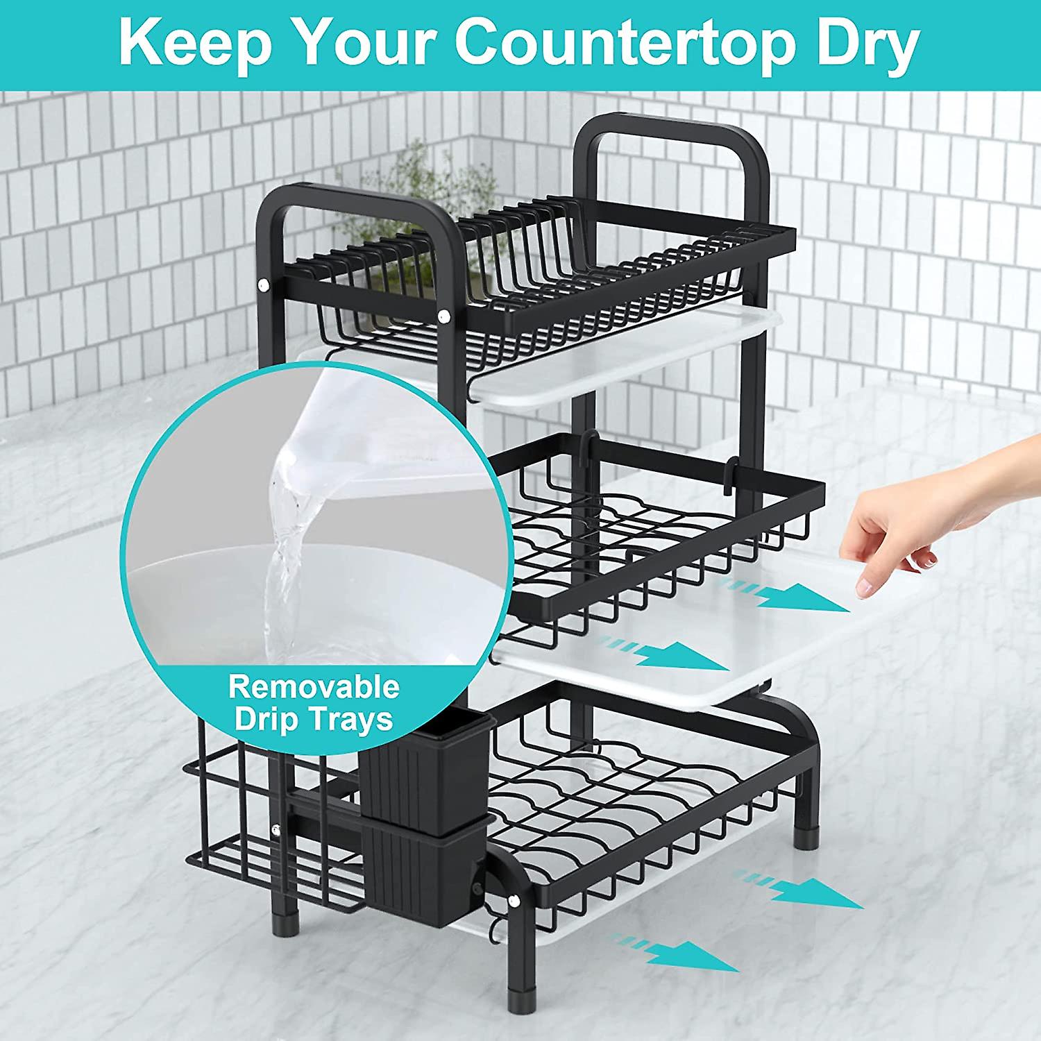 Dish Drying Rack - 3 Tier Stainless Steel Kitchen Dish Storage Rack