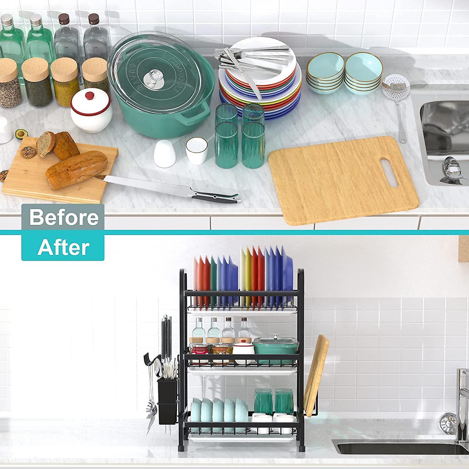 Dish Drying Rack - 3 Tier Stainless Steel Kitchen Dish Storage Rack