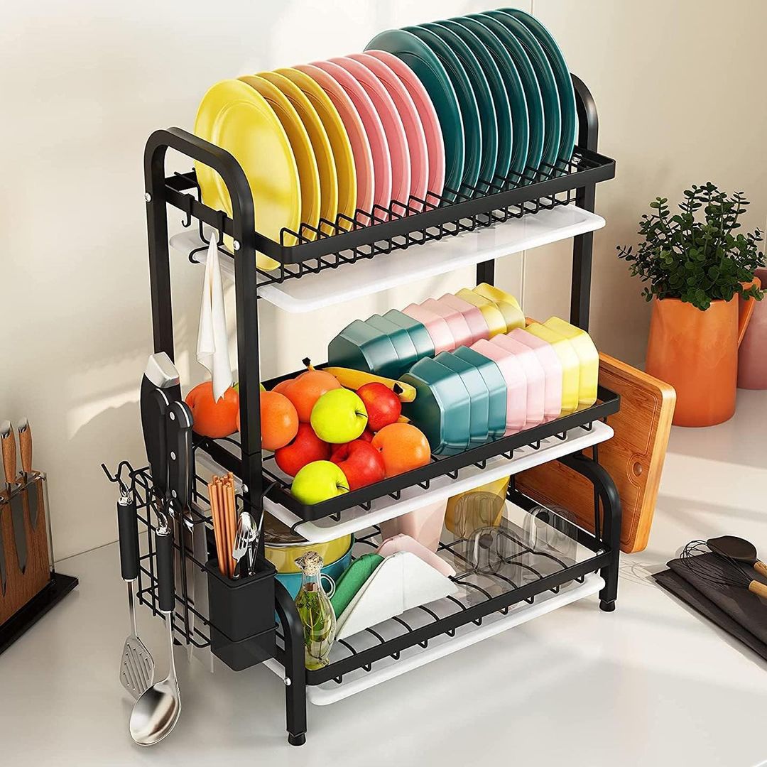 Dish Drying Rack - 3 Tier Stainless Steel Kitchen Dish Storage Rack