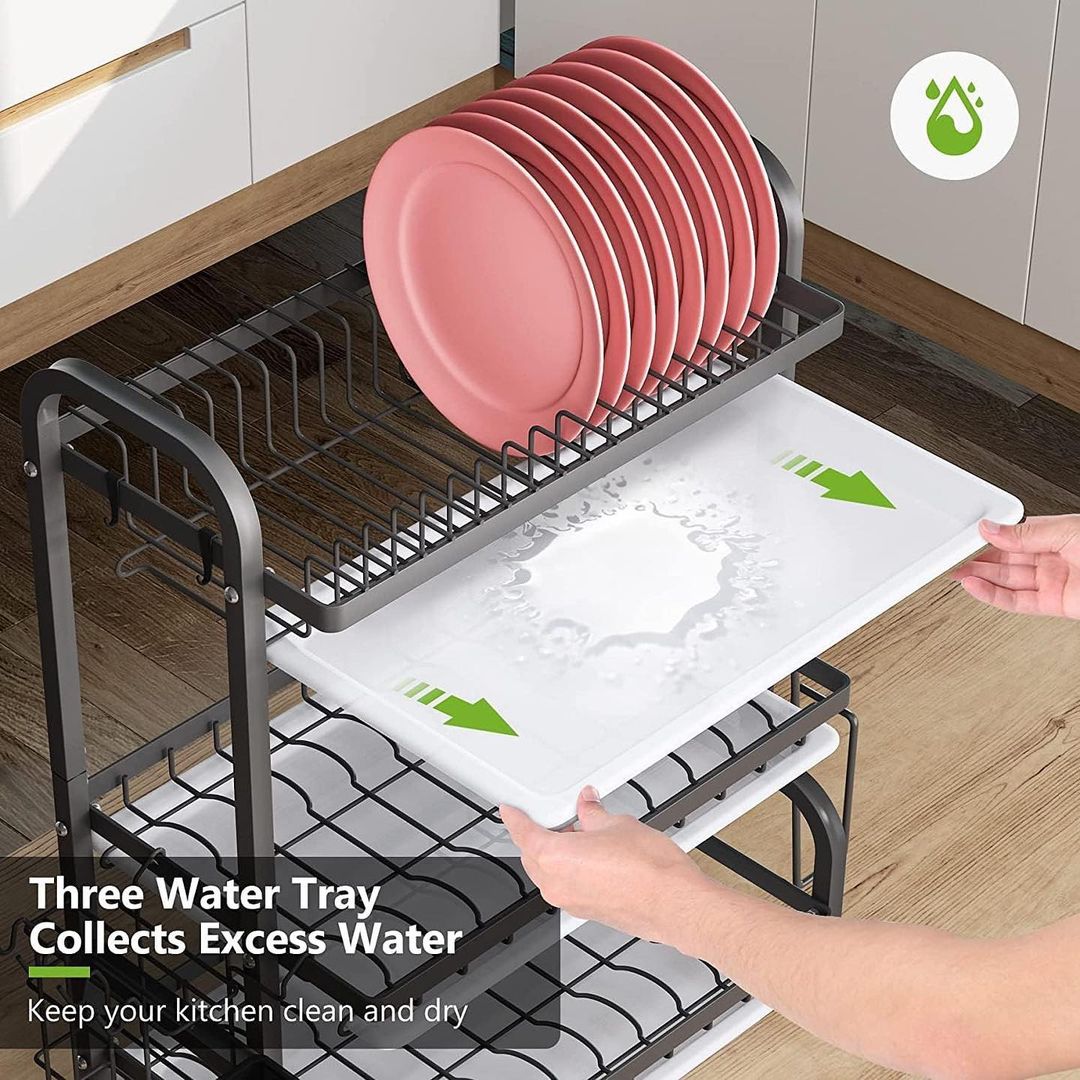 Dish Drying Rack - 3 Tier Stainless Steel Kitchen Dish Storage Rack