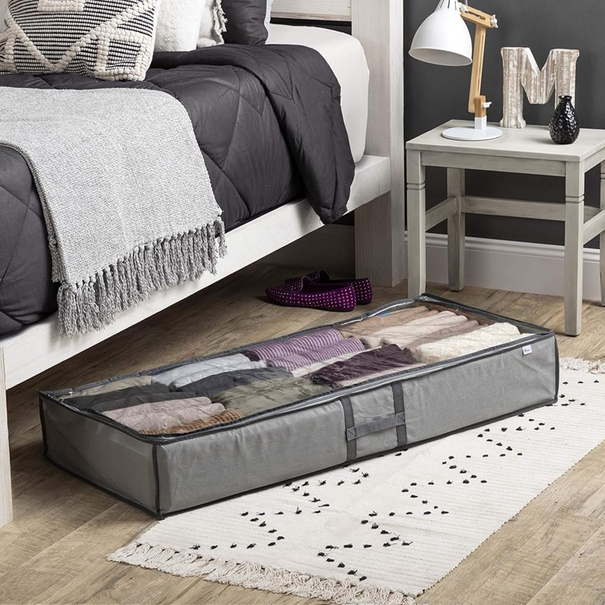 Underbed Storage Organizer Bag with Zip for Blankets, Comforter, Clothes, Shoes