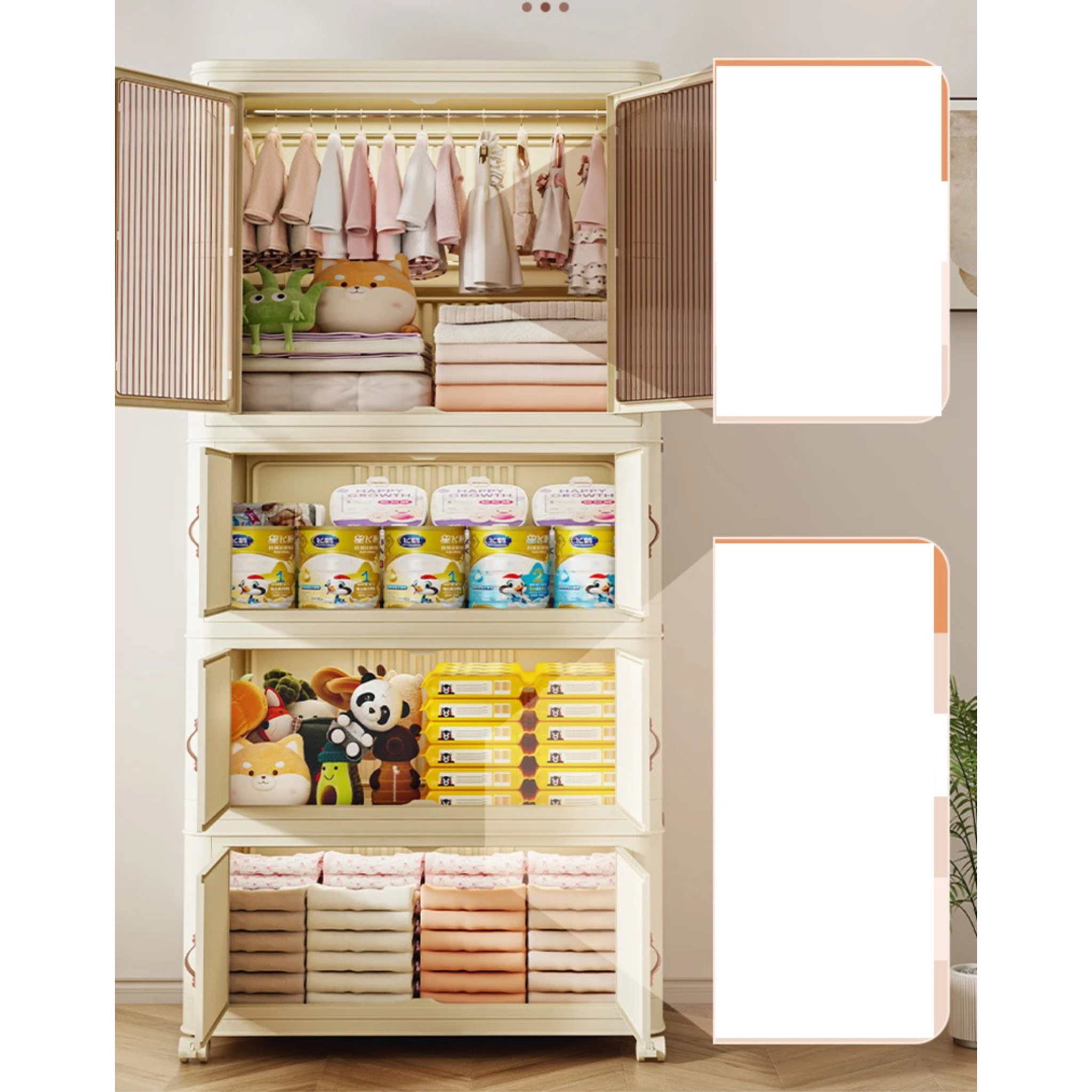 Portable Stackable Wardrobe with Wheels for Kids, Folding Cabinet for Baby Clothes and Toys