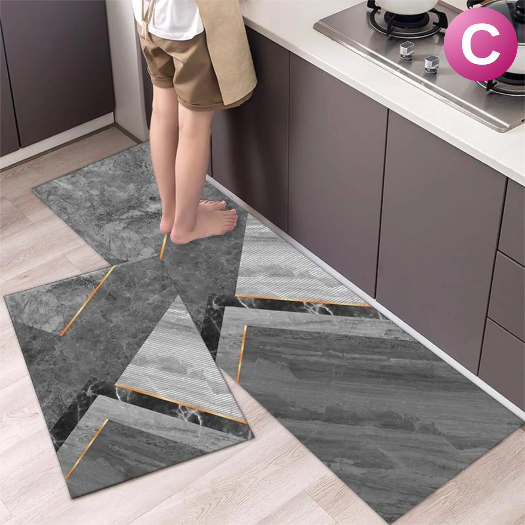 Water Absorbent Quick Drying Kitchen Floor Mat - Anti-Fatigue, Non-Slip, Easy Clean Rug 2 Pieces/Set