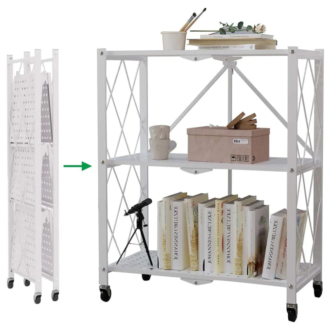 Multi Tier Heavy Duty Foldable Kitchen Storage Rack with Wheels