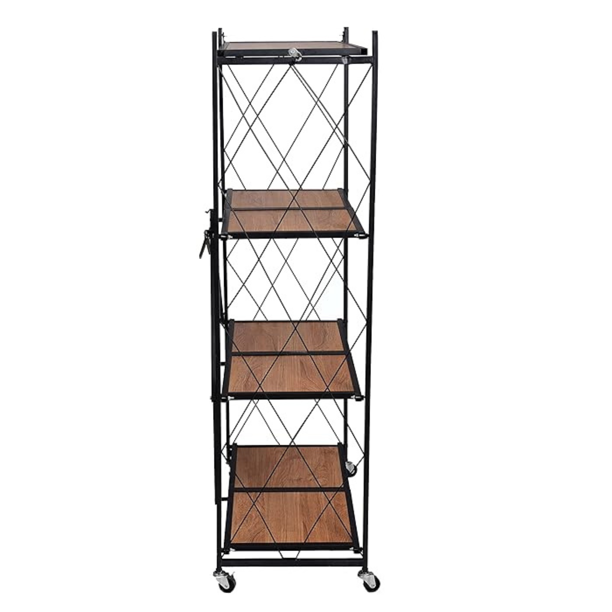 Heavy Duty Folding Storage Rack with Wooden Shelf for Kitchen and Home