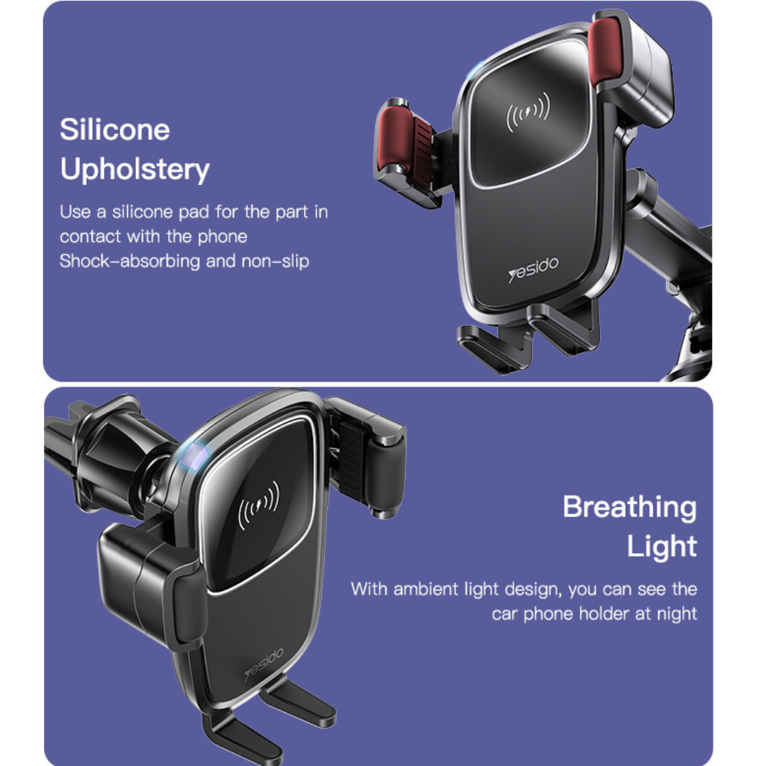 Car Mobile Phone Holder with 15W Quick Wireless Charging - Yesido C187