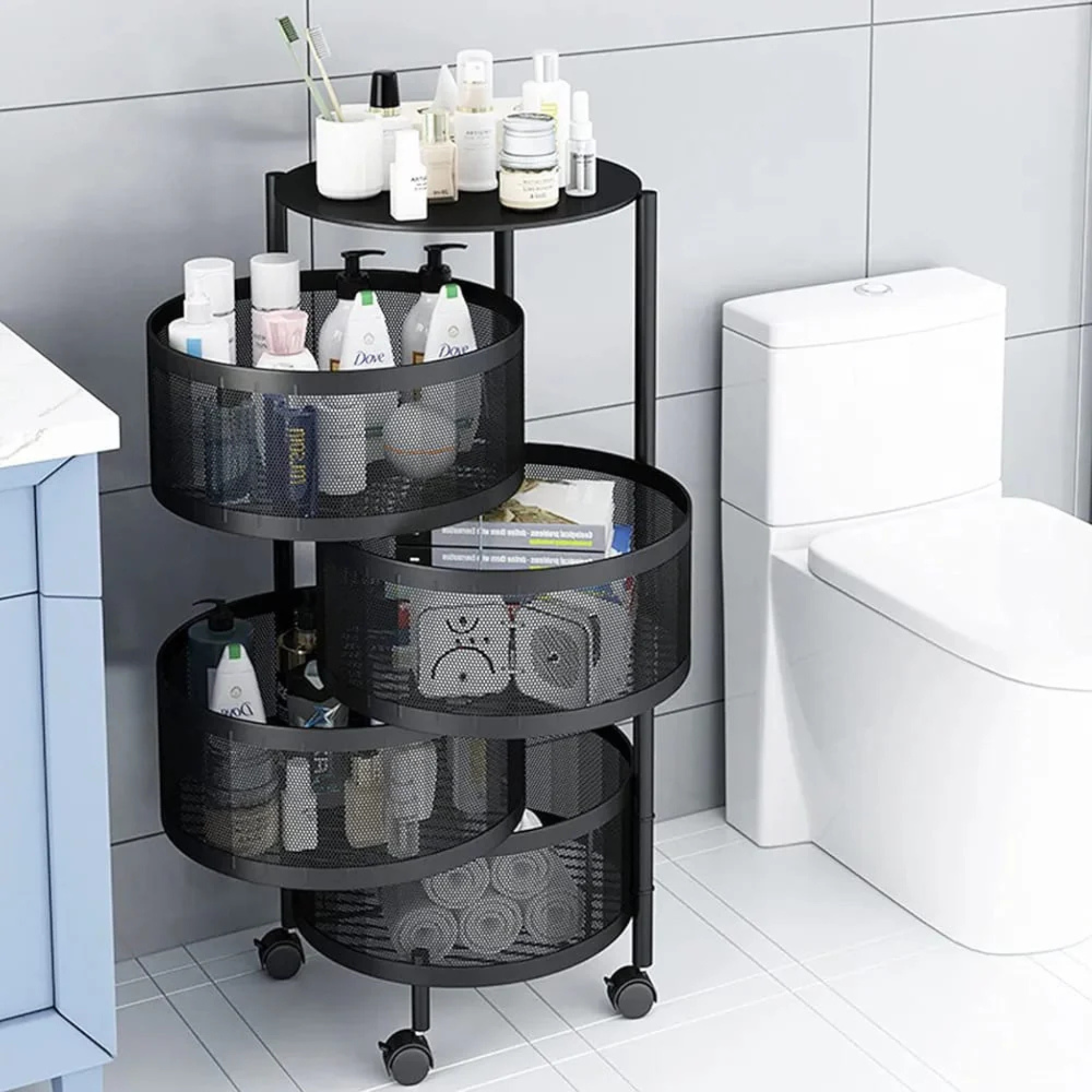 Multi Layer Rotating Round Shaped Kitchen Storage Organizer Rack