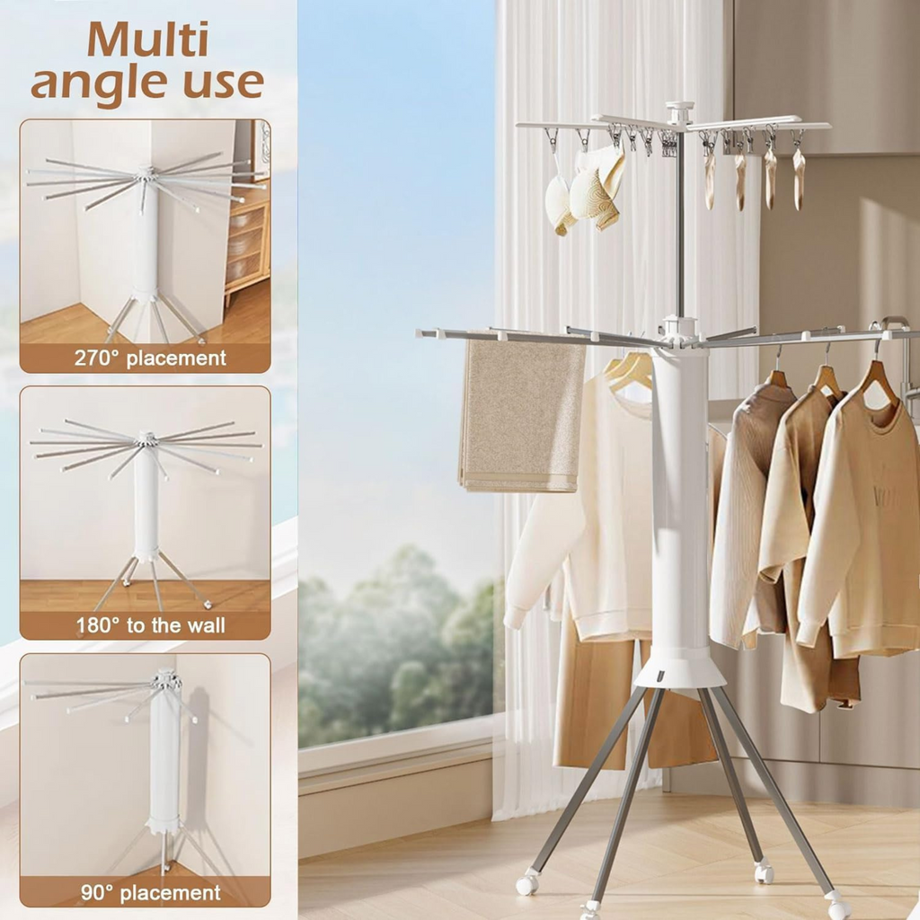 Folding Clothes Dryer, 360° Octopus Clothes Airer with Locking Wheels