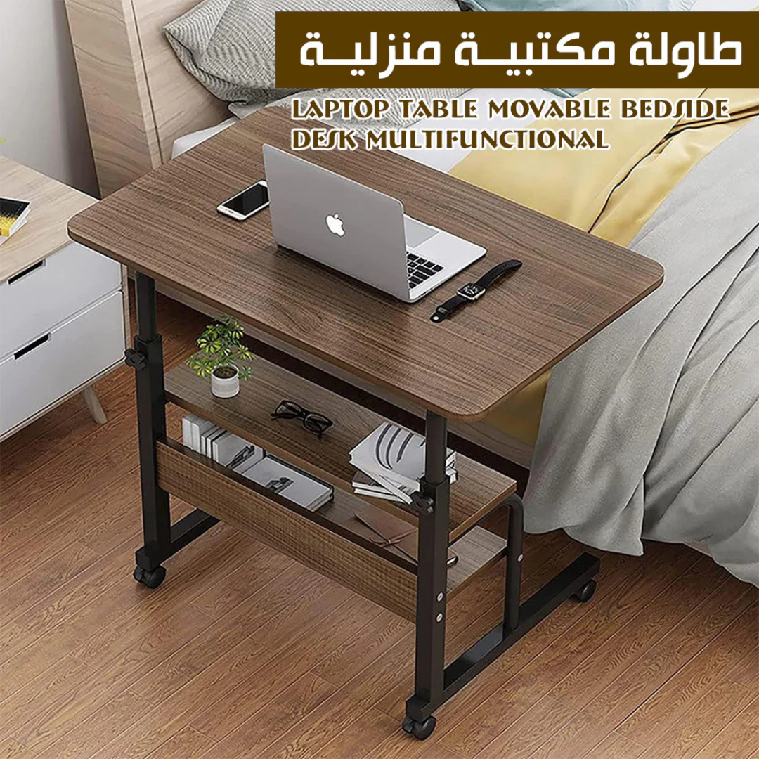 Bedside Laptop Desk Table with Storage Shelves