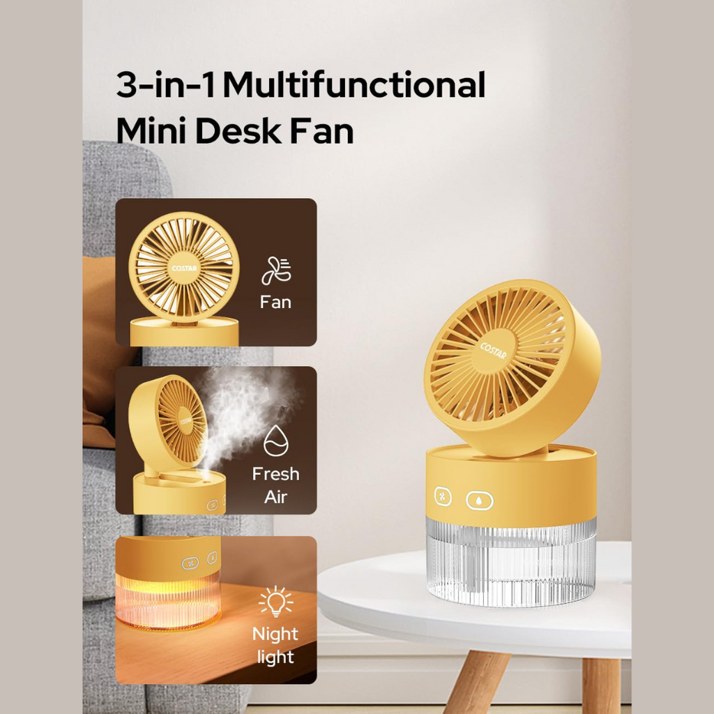 3 Speed Mini Desk Fan with Mist Spray
