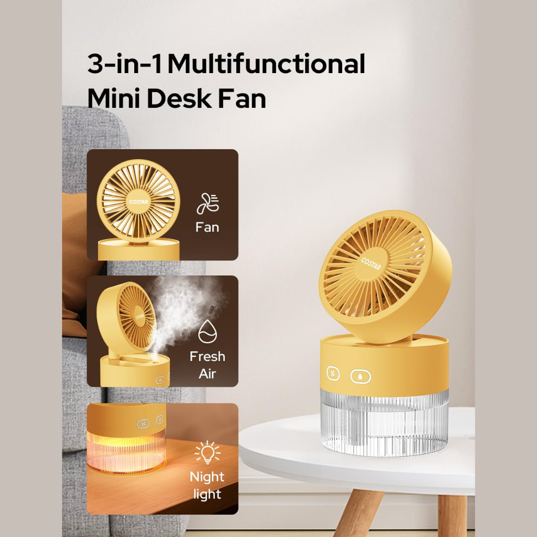 3 Speed Mini Desk Fan with Mist Spray