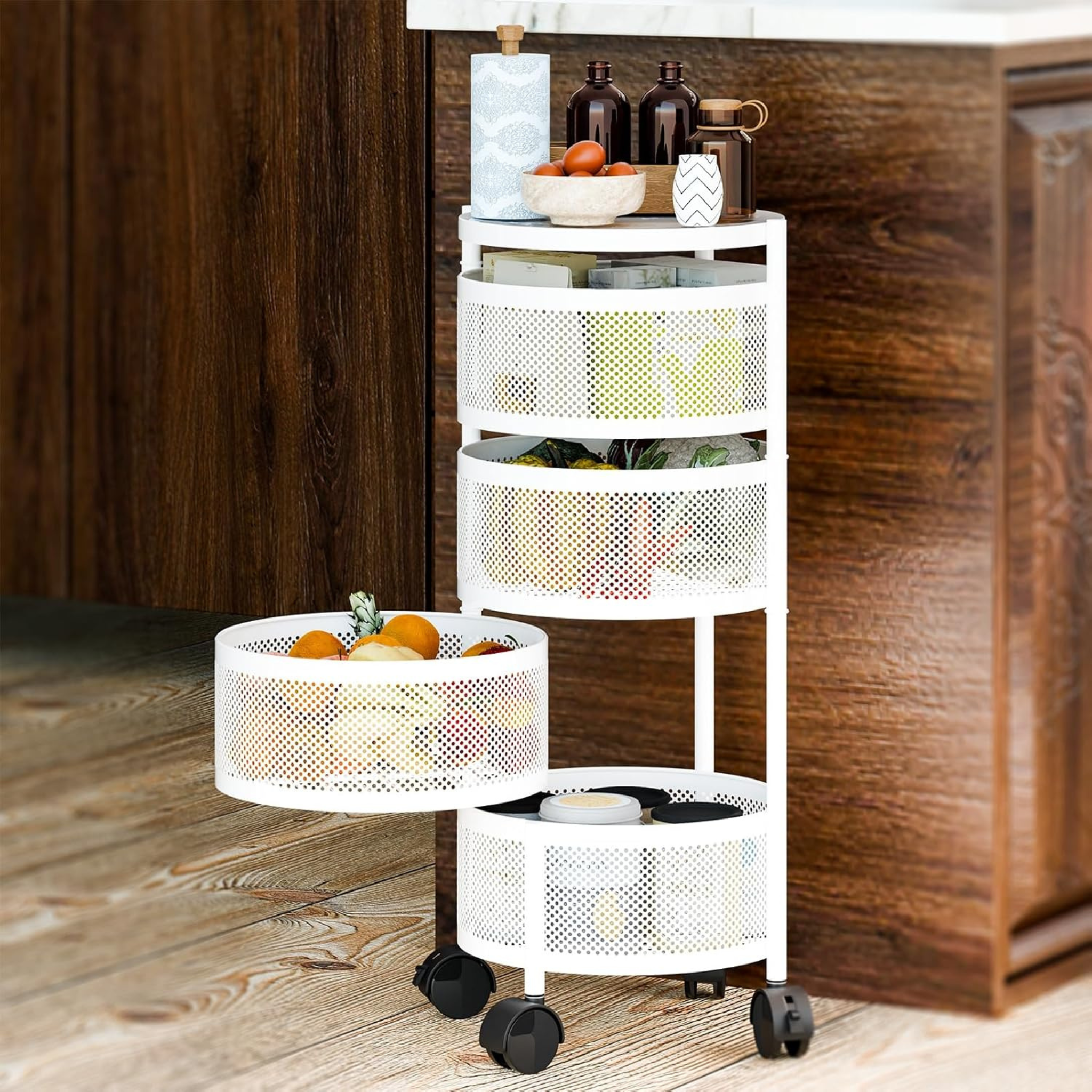 Multi Layer Rotating Round Shaped Kitchen Storage Organizer Rack