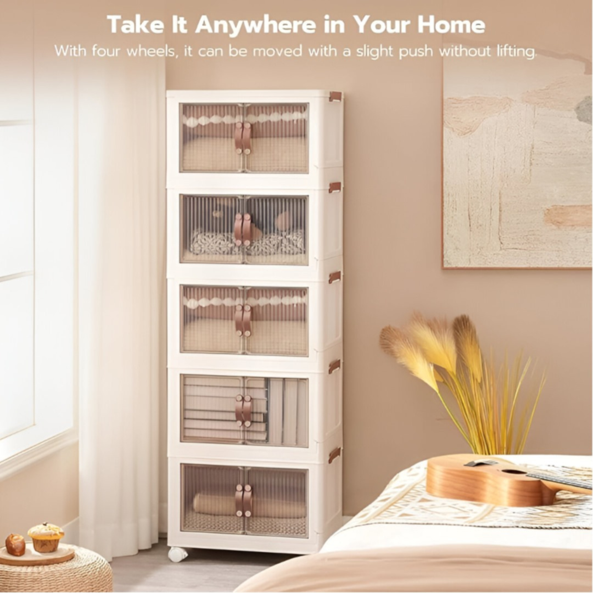 Multi-Layer Stackable Portable Folding Storage Cabinet with Wheels