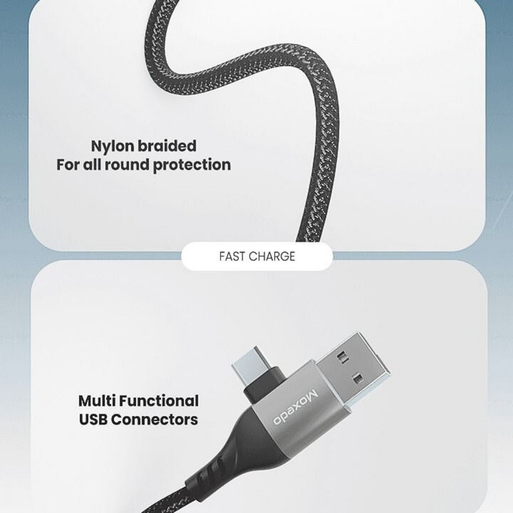 Moxedo 60W 4 IN 1 Multi Charging Cable with USB Type A, Type C & Lightning Connectors