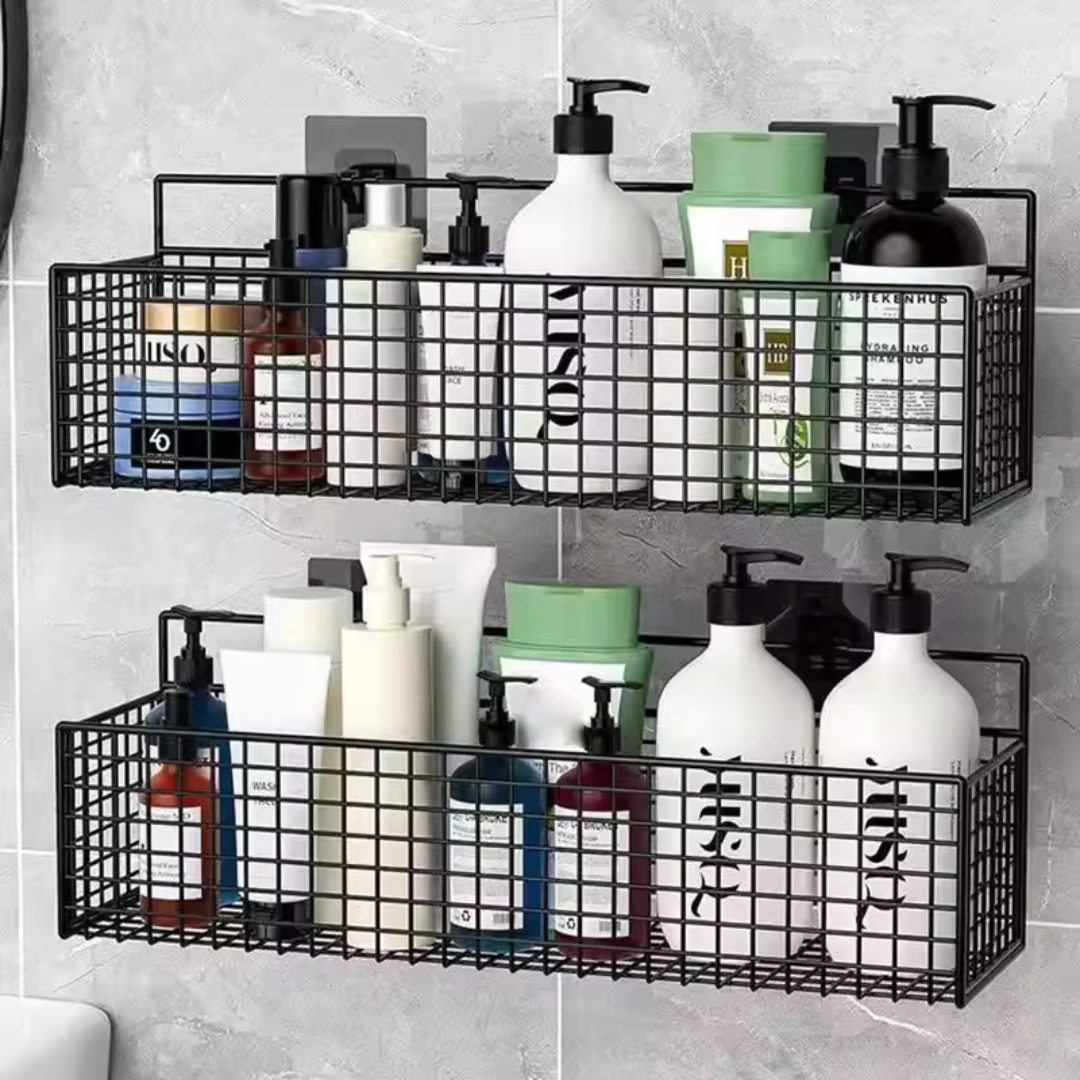 Wall Mounted No Drilling Metal Organizer Basket Shelf for Bathroom