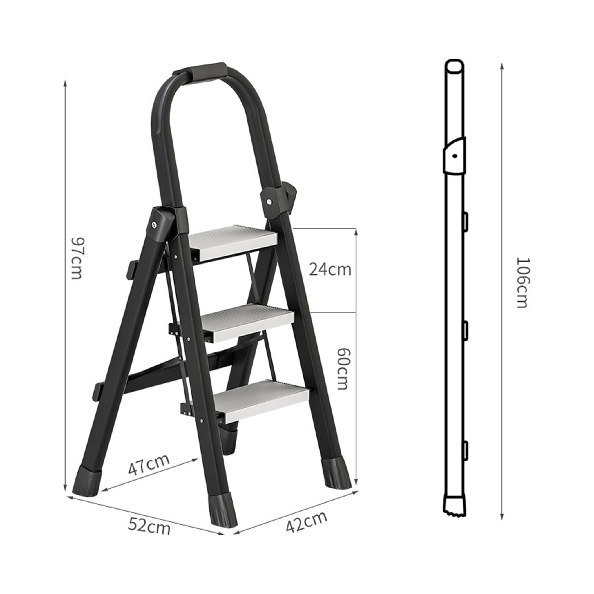 Portable Folding Household Step Ladder with Wide Anti-slip Pedal and Handle Bar