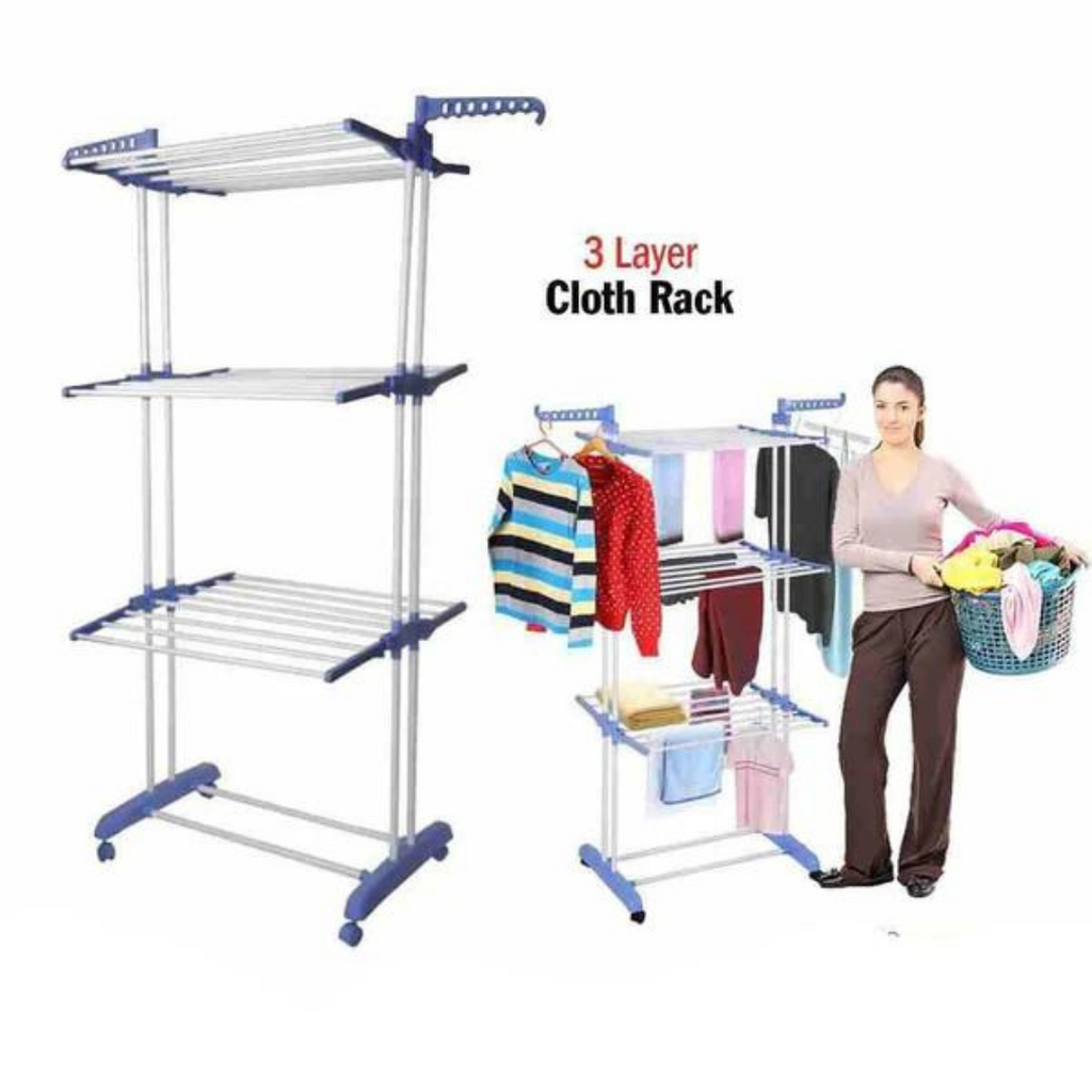 3 Layer Foldable Clothes Drying Rack - Large Capacity Cloth Hanger