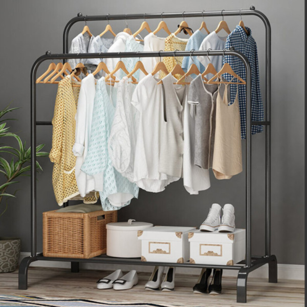 Double Pole Clothes Hanger, Stainless Steel Heavy Duty Cloth Stand