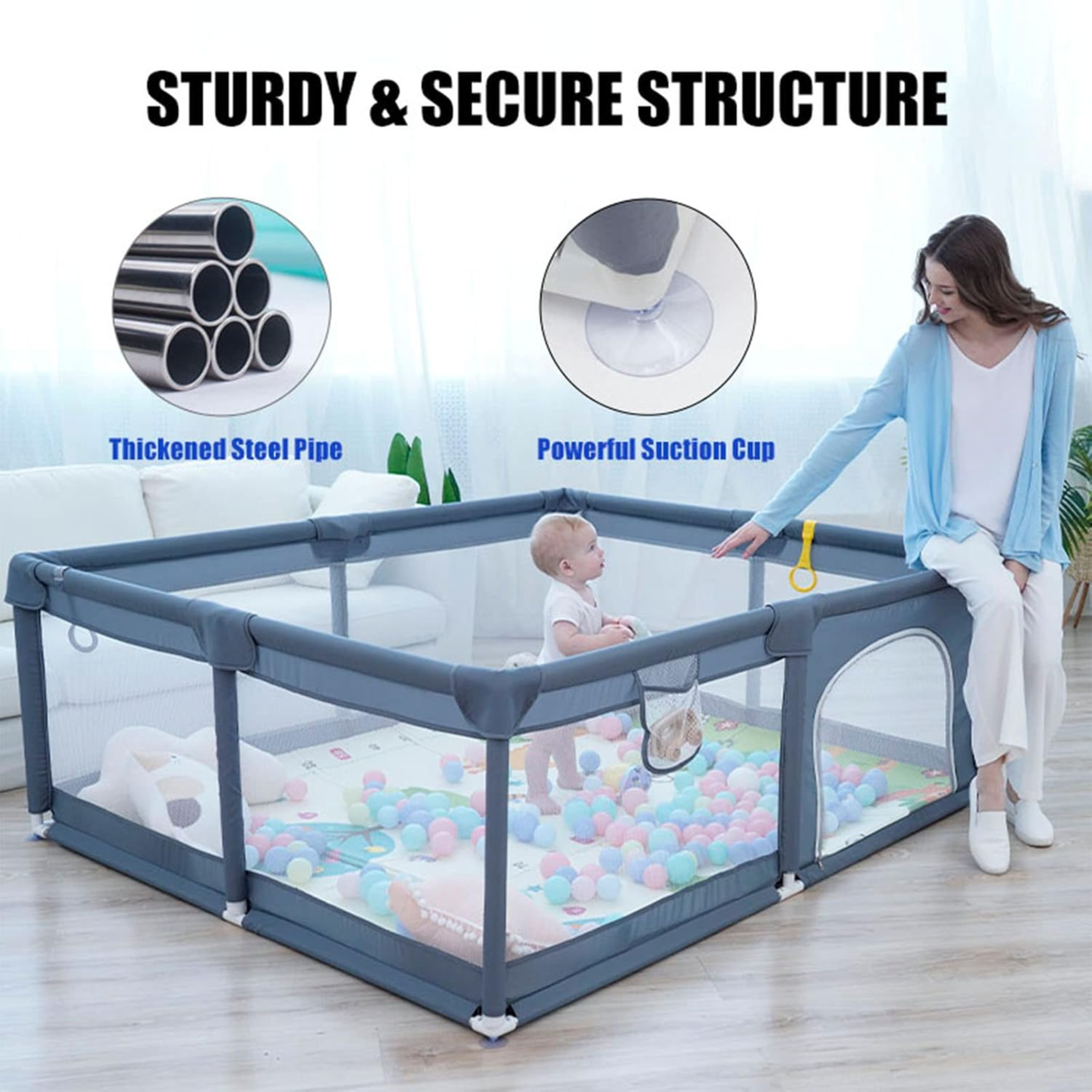 Large Playpen for Baby and Toddlers | Dark Grey | Without Balls
