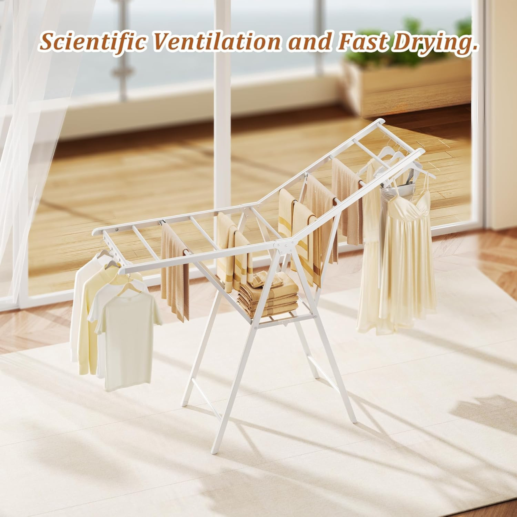 Aluminium Alloy Folding Clothes Drying Rack, Clothes Airer with Built-in Hanger Holes