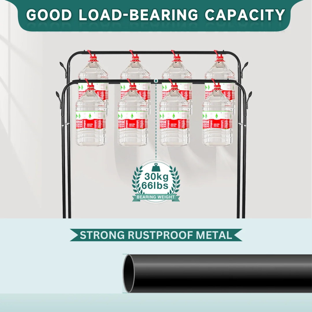 Garment Rack with Wheels - 35Kg Load Capacity Double Rode Hanging Clothes Drying Stand