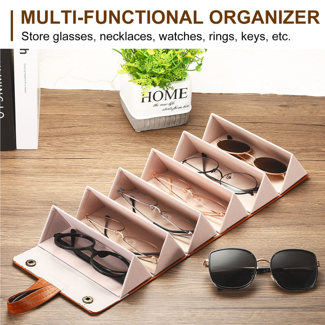 6 Slots Foldable Leather Travel Sunglass Organizer