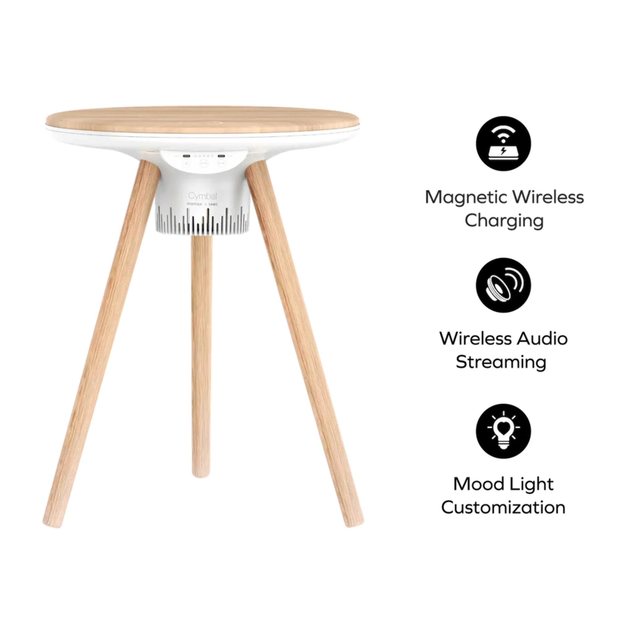 Momax Cymbal Foldable Smart Table With Wireless Charging, Speakers, USB-C Ports, and LED Lighting Effects