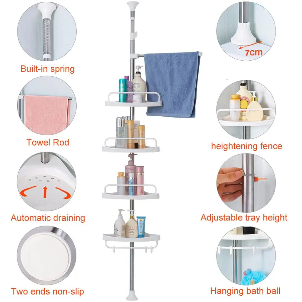 4 Layer Bathroom Corner Telescopic Adjustable Organizer Tower Rack