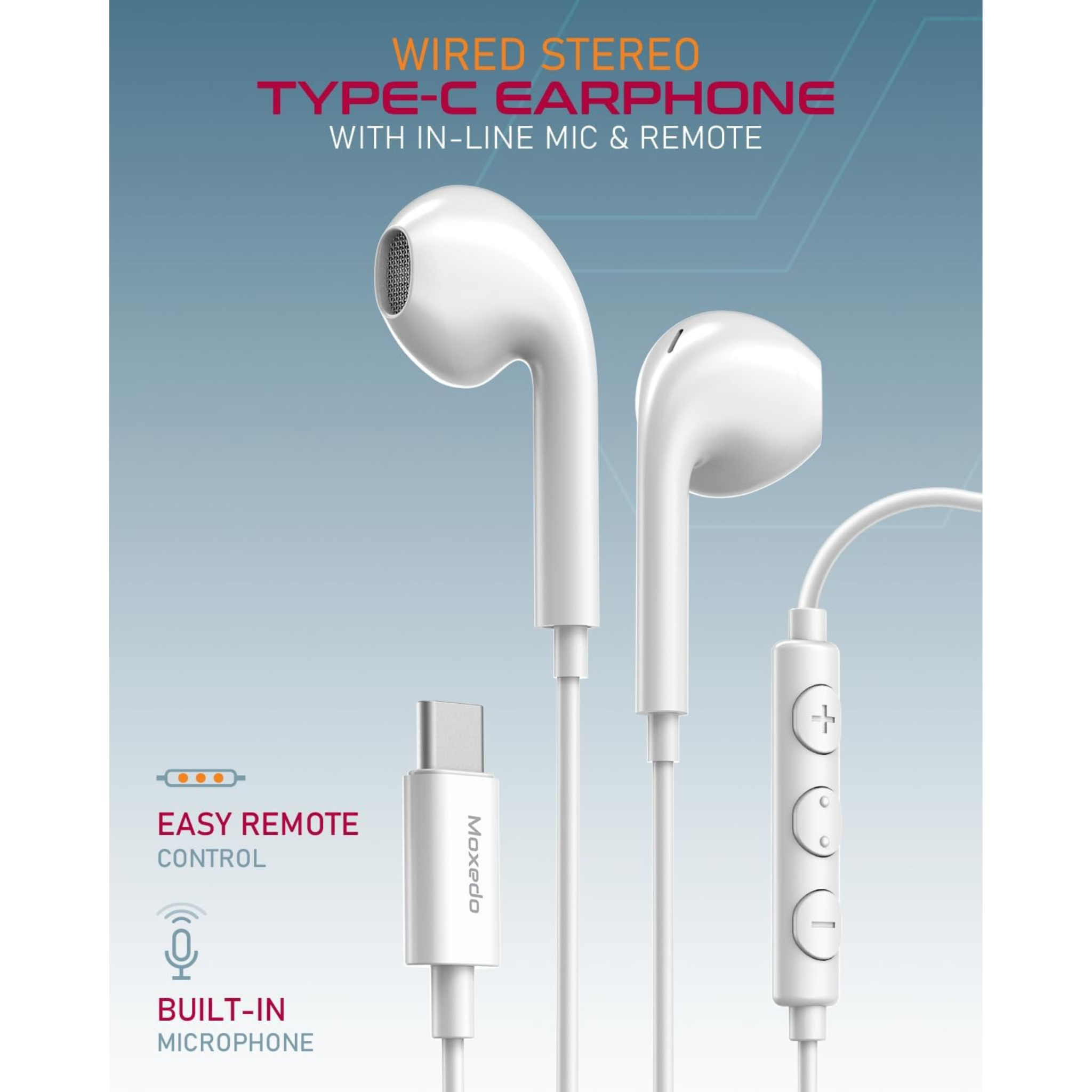 Moxedo Wired Stereo USB Type C Earphone with In-line Mic & Remote