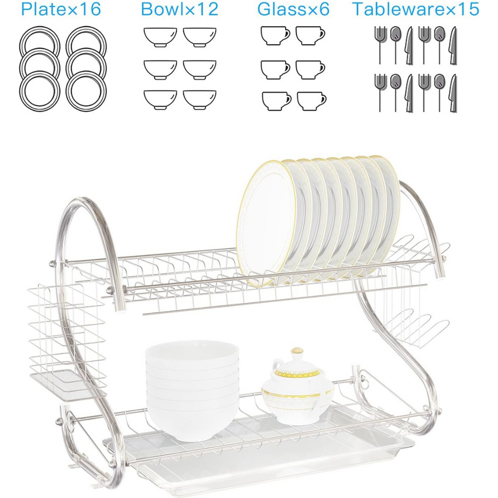 2 Layer Chrome Plated SS Stainless Steel Kitchen Dish Drying Rack