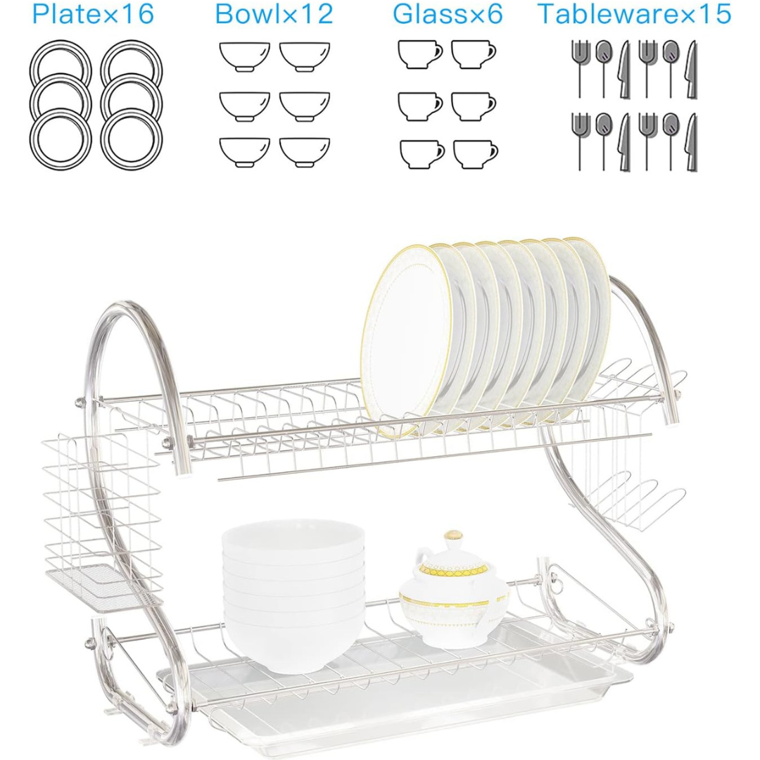 2 Layer Chrome Plated SS Stainless Steel Kitchen Dish Drying Rack