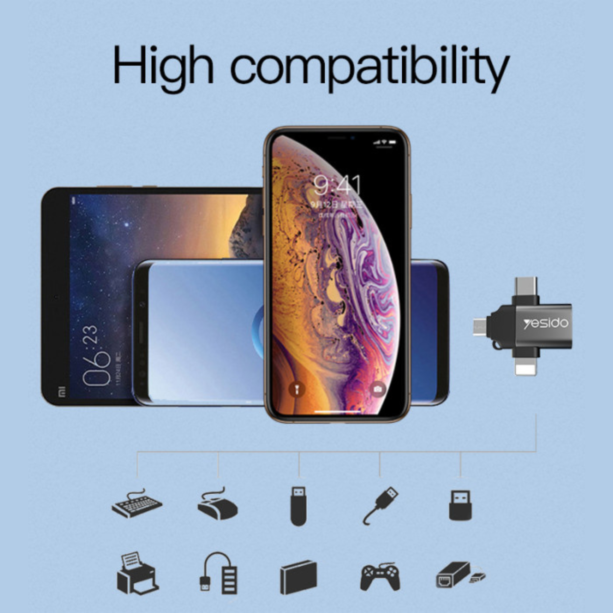 Yesido GS15 3 IN 1 USB To USB Type C Micro Lightning OTG Adapter