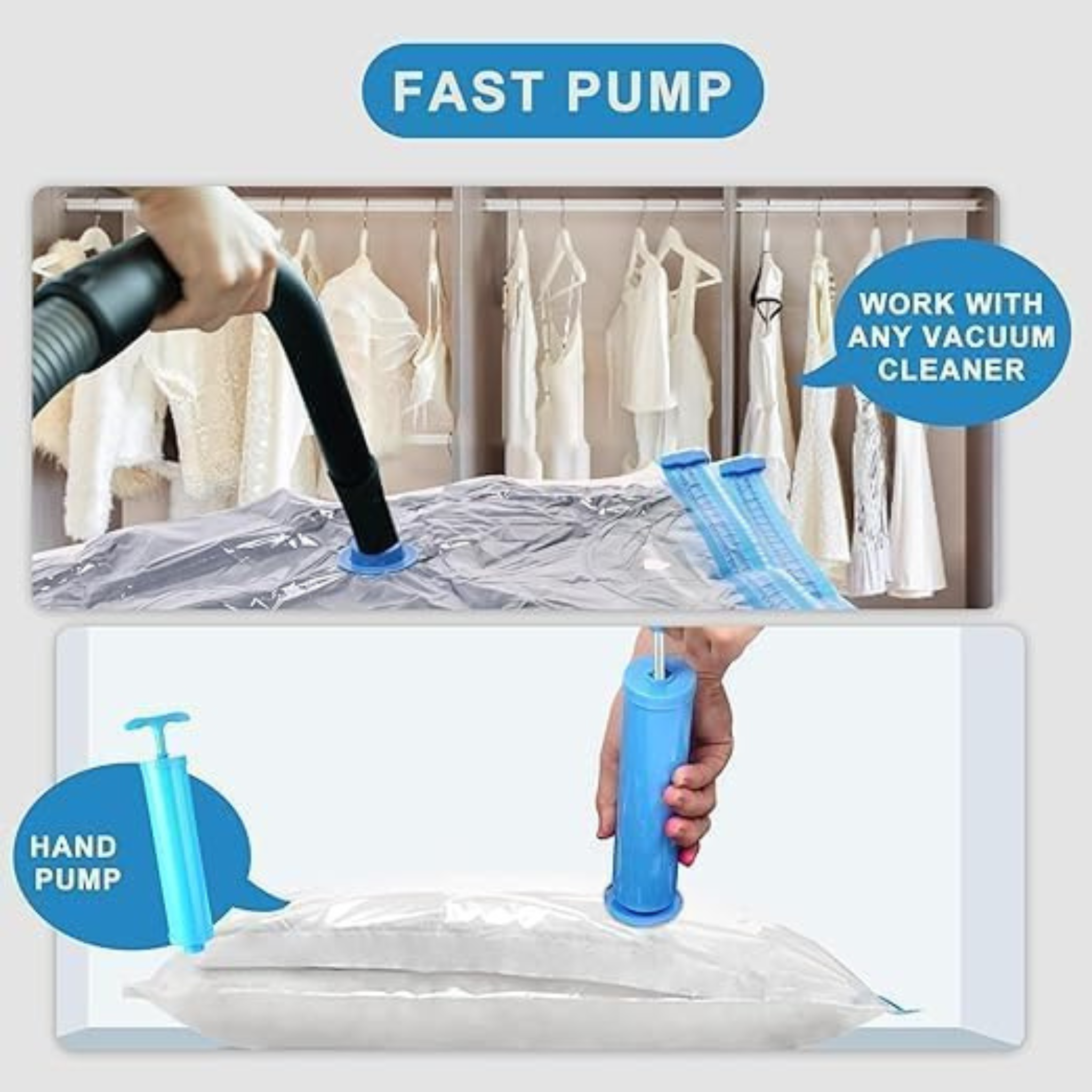 [Value Pack] Large Vacuum Storage Bags for Clothes | Space Saver Reusable Vacuum Bags | 2pcs 50x70cm, 2pcs 60x80cm, 1pcs 80x100cm, Hand Pump