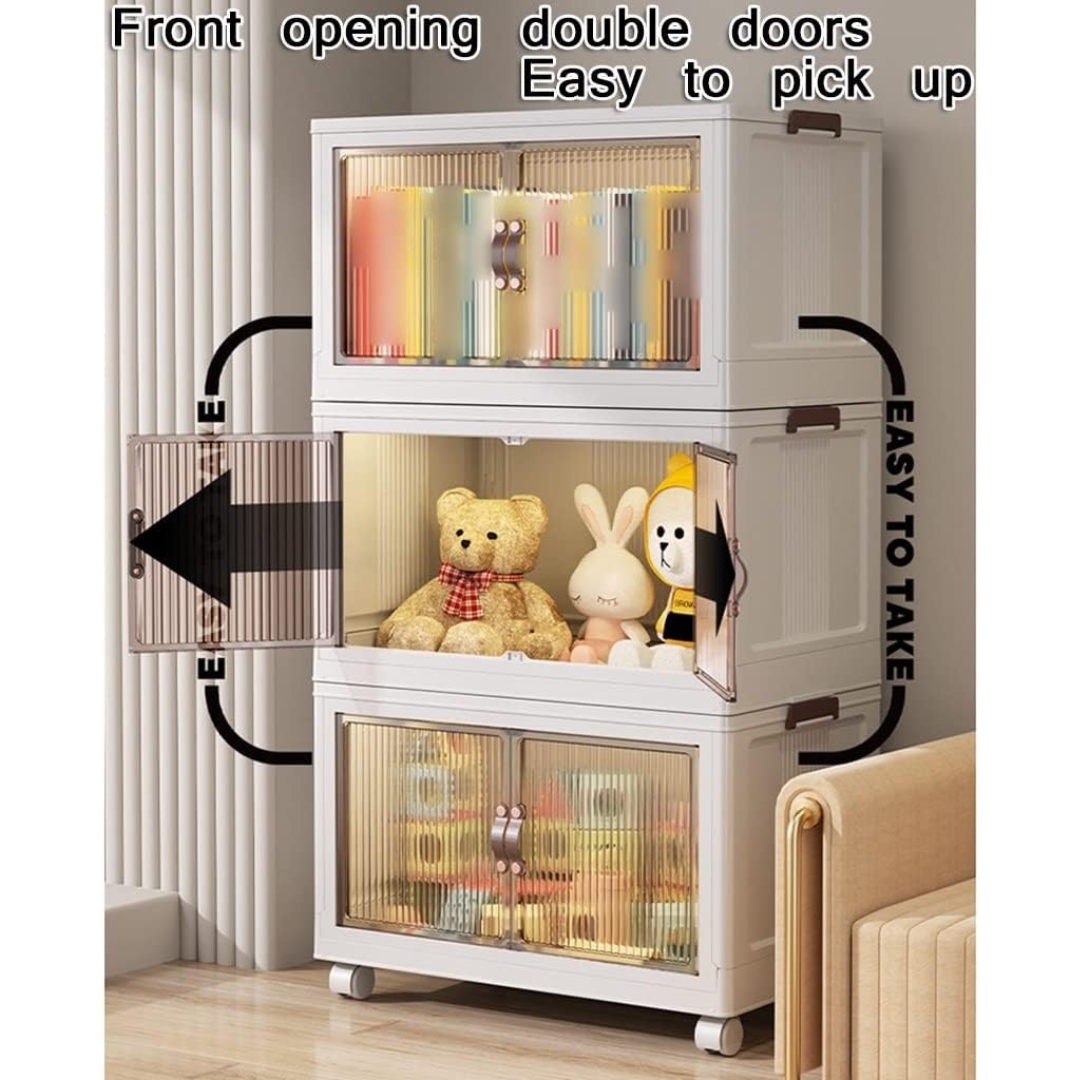 Multi-Layer Stackable Portable Folding Storage Cabinet with Wheels